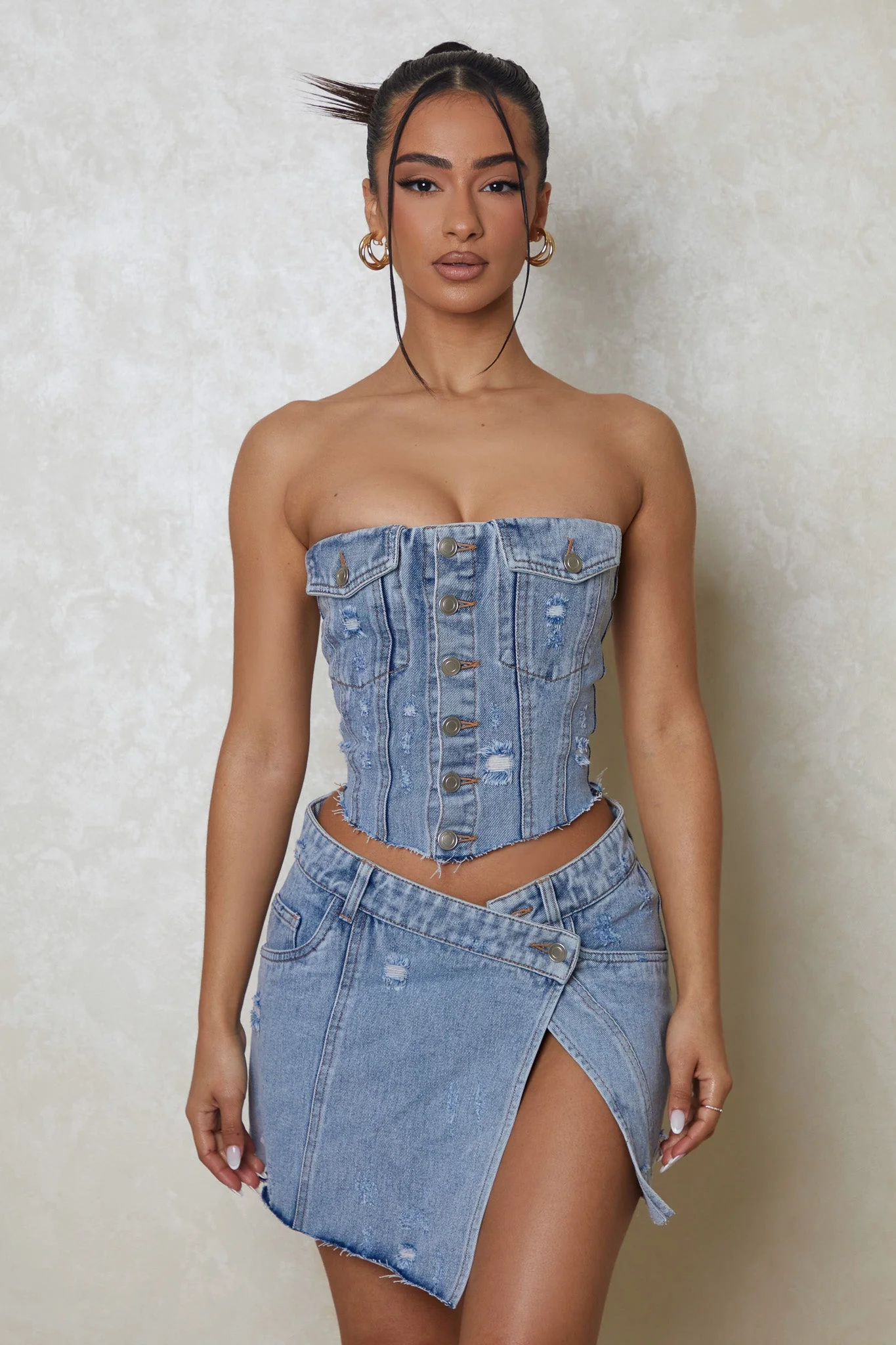The Denim Asymmetric Skirt in Dark Wash