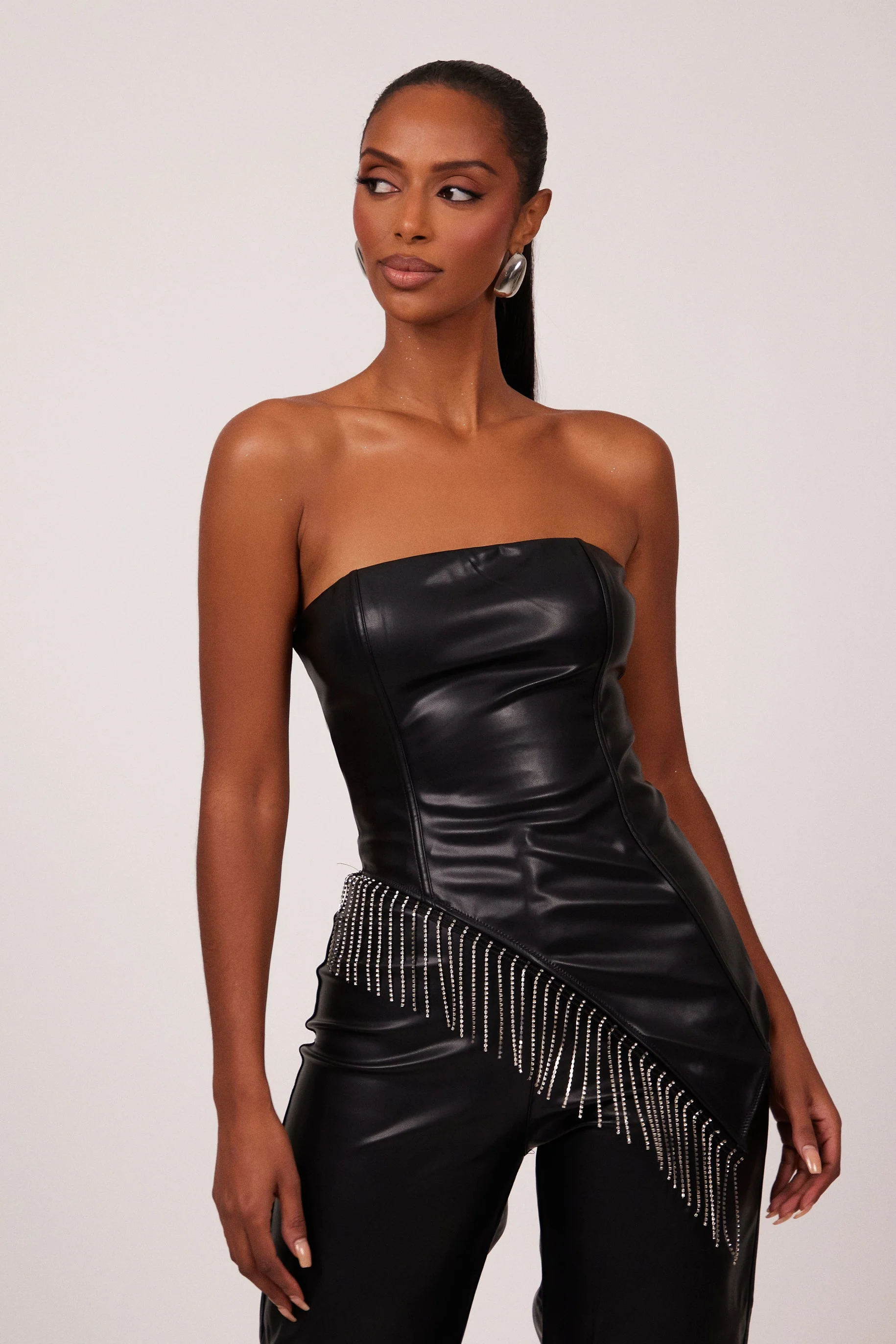 The Leather Diamond Trim Corset in Black - Image 2