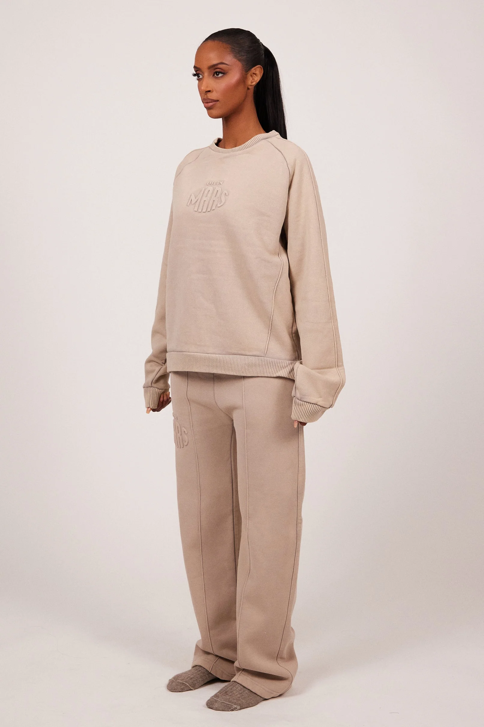 The Embossed Straight Leg Joggers in Stone - Image 2