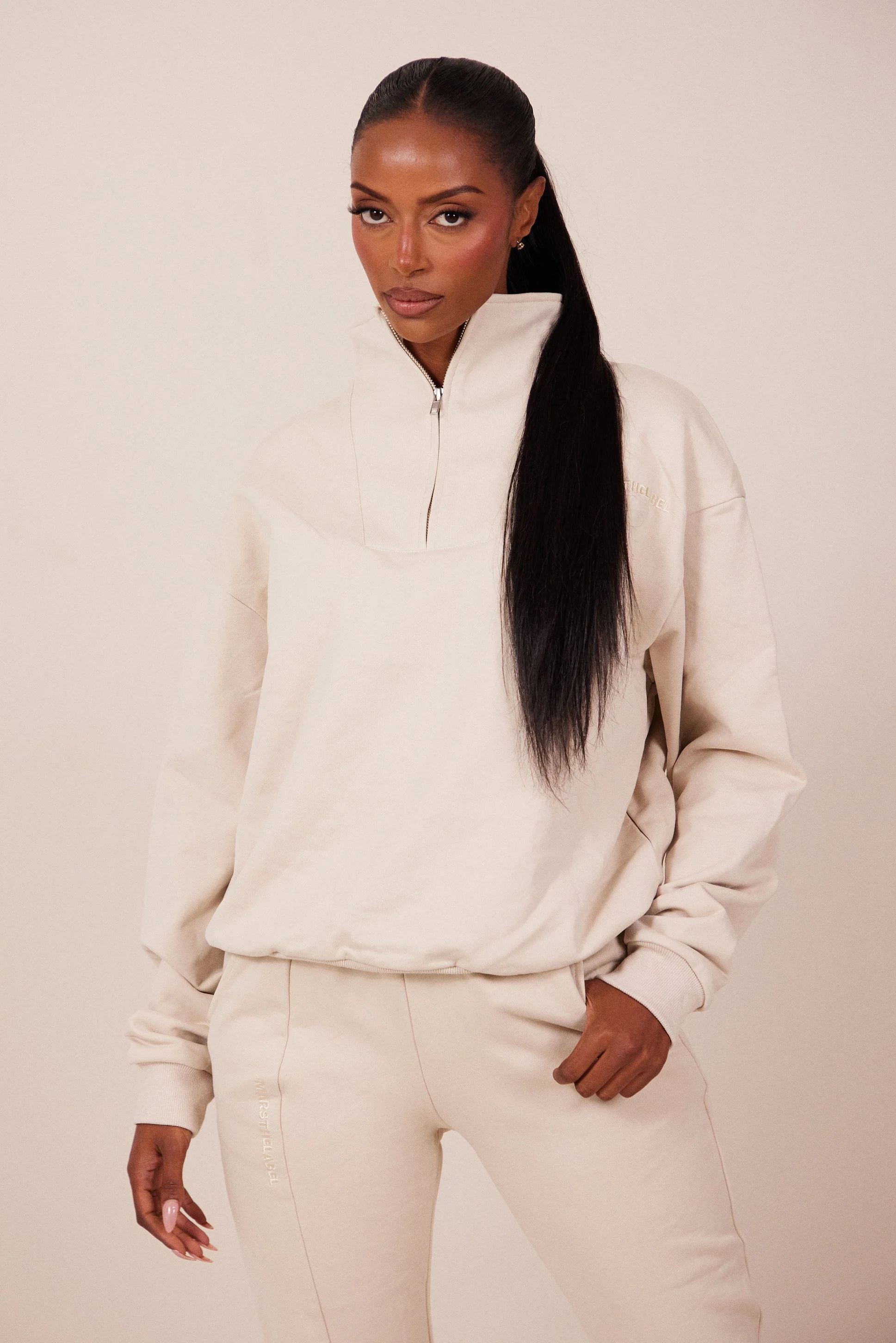 The Essentials Quarter Zip in Stone - Image 7
