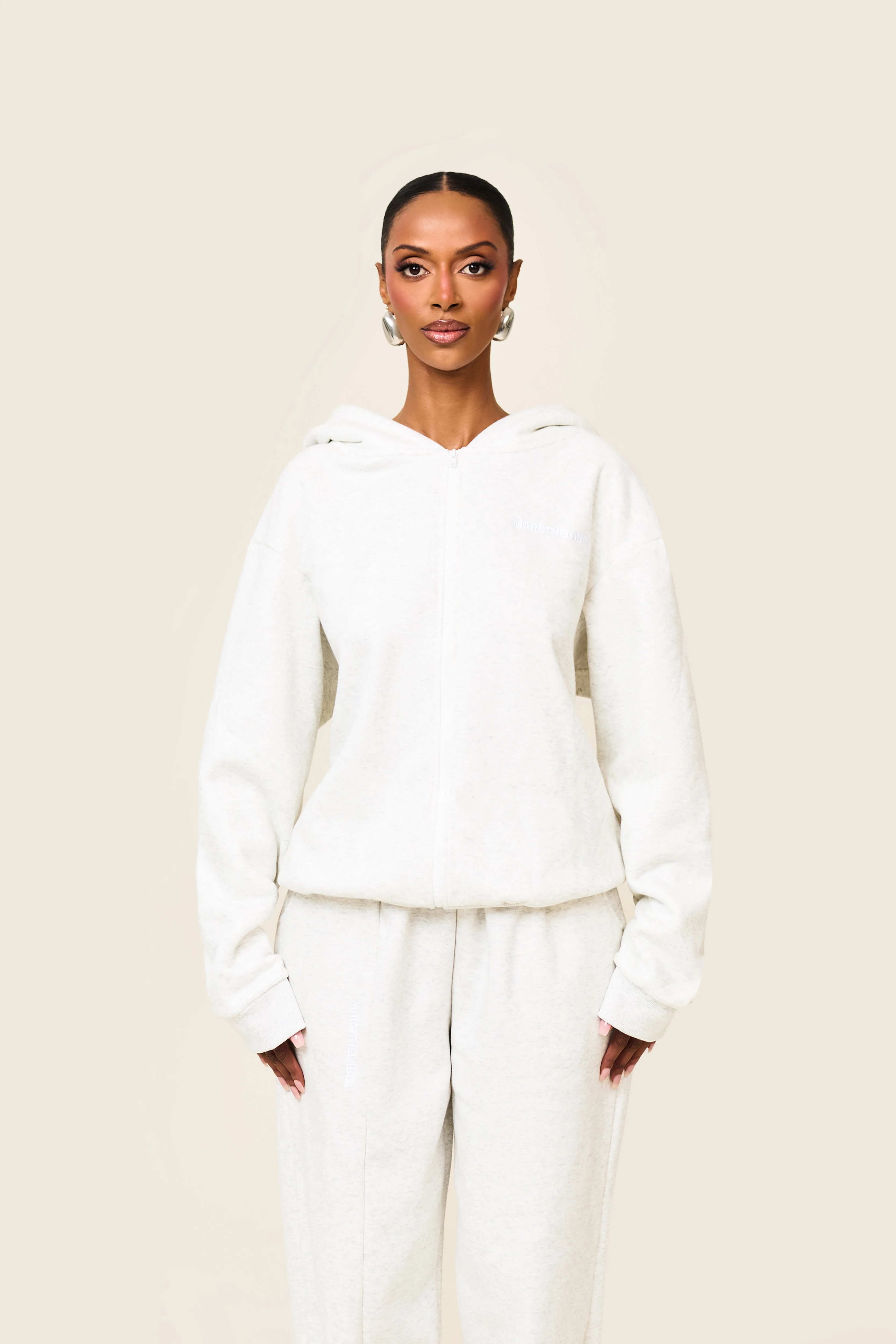 The Essentials Long Zip Jacket in Marl Grey