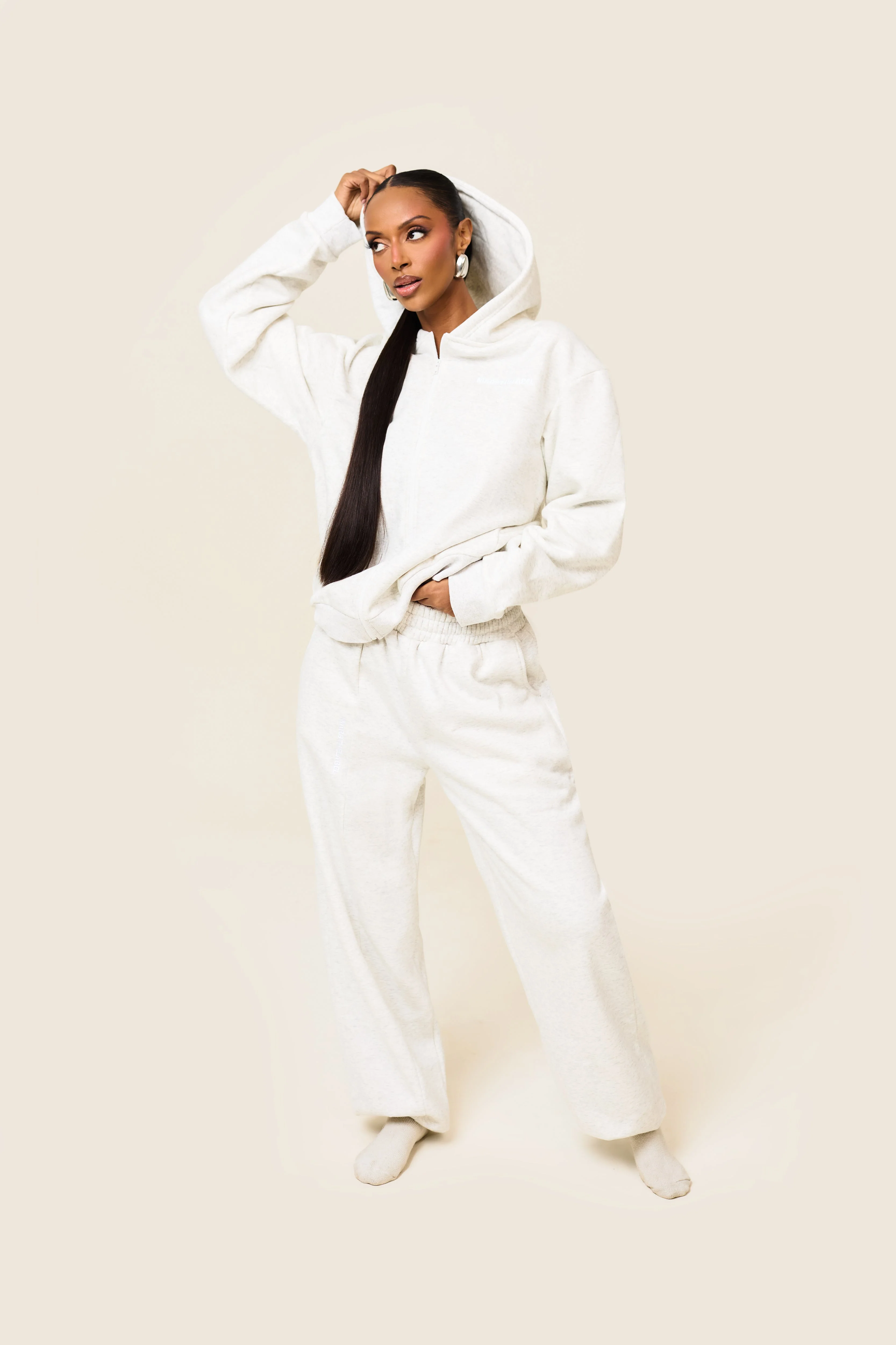 The Essentials Long Zip Jacket in Marl Grey - Image 2