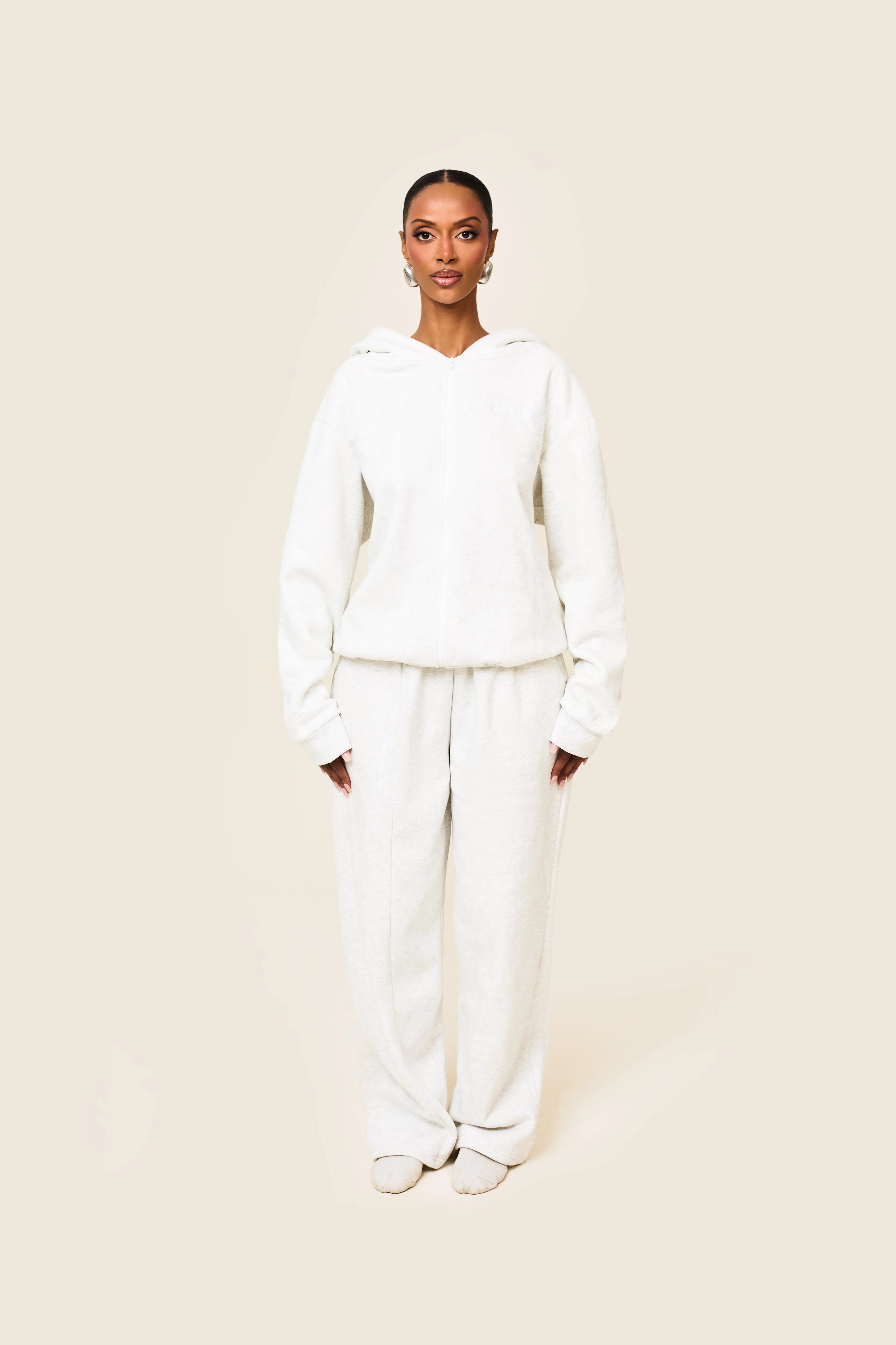 The Essentials Long Zip Jacket in Marl Grey - Image 3