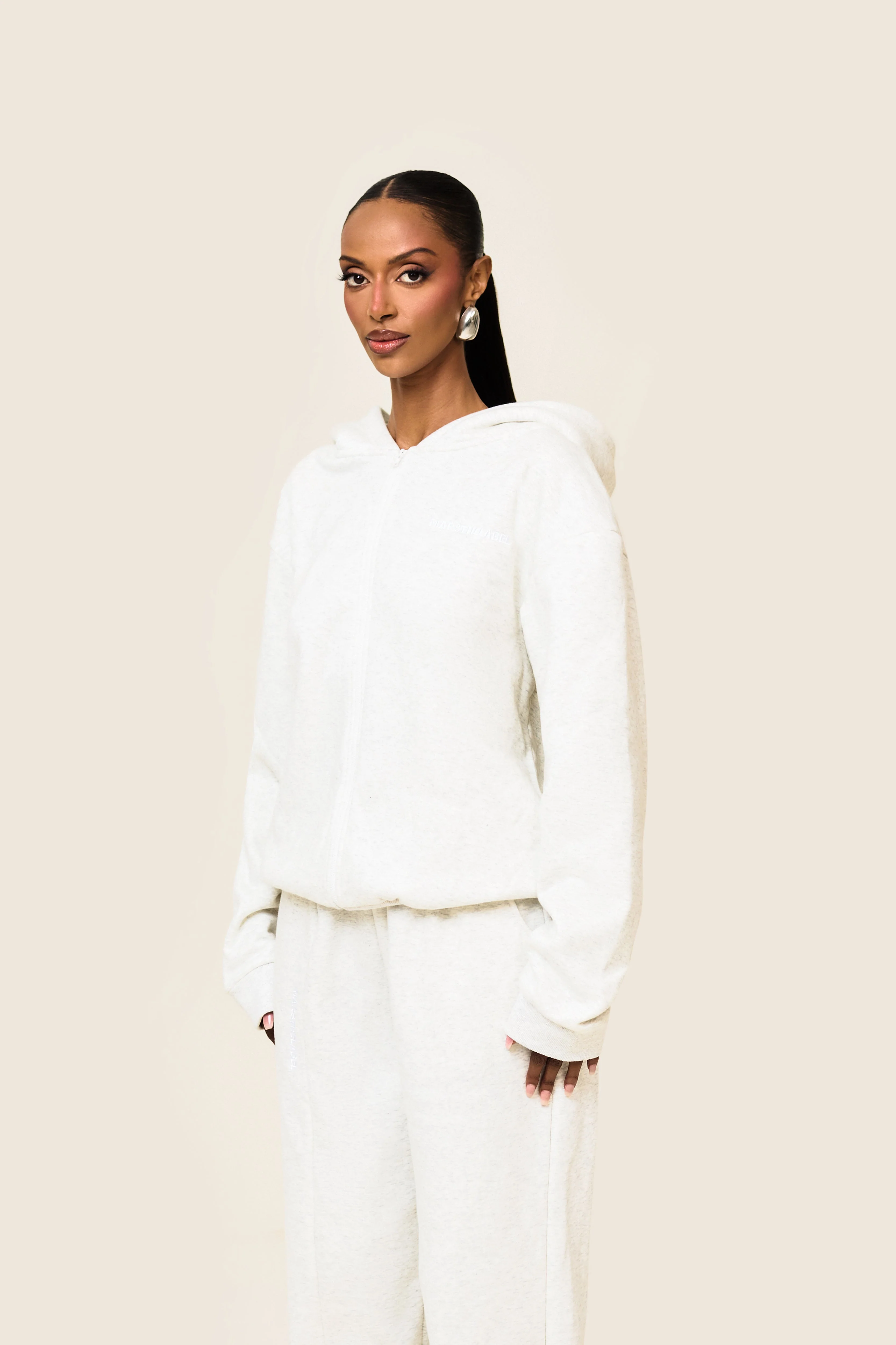 The Essentials Long Zip Jacket in Marl Grey - Image 4