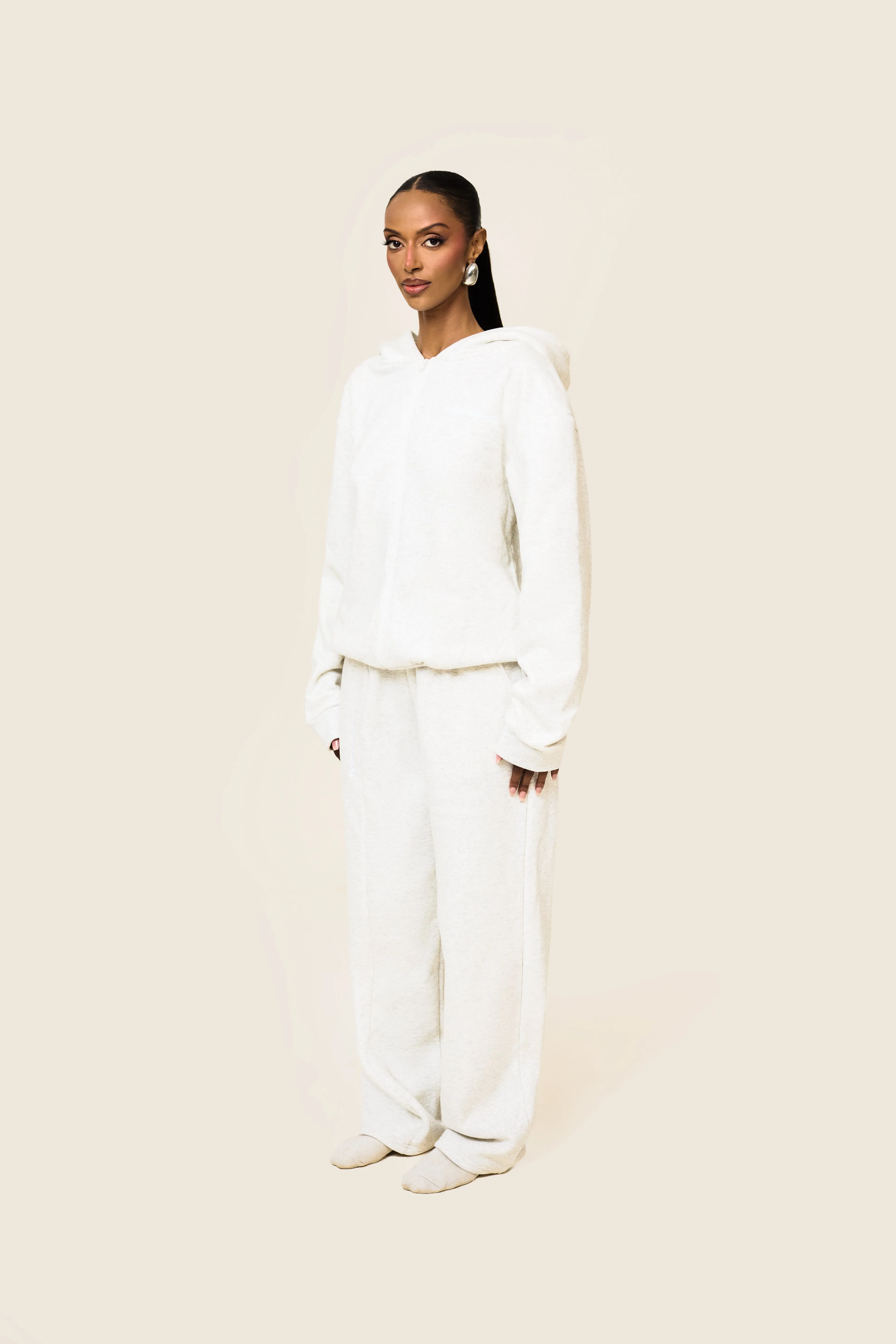 The Essentials Long Zip Jacket in Marl Grey - Image 5