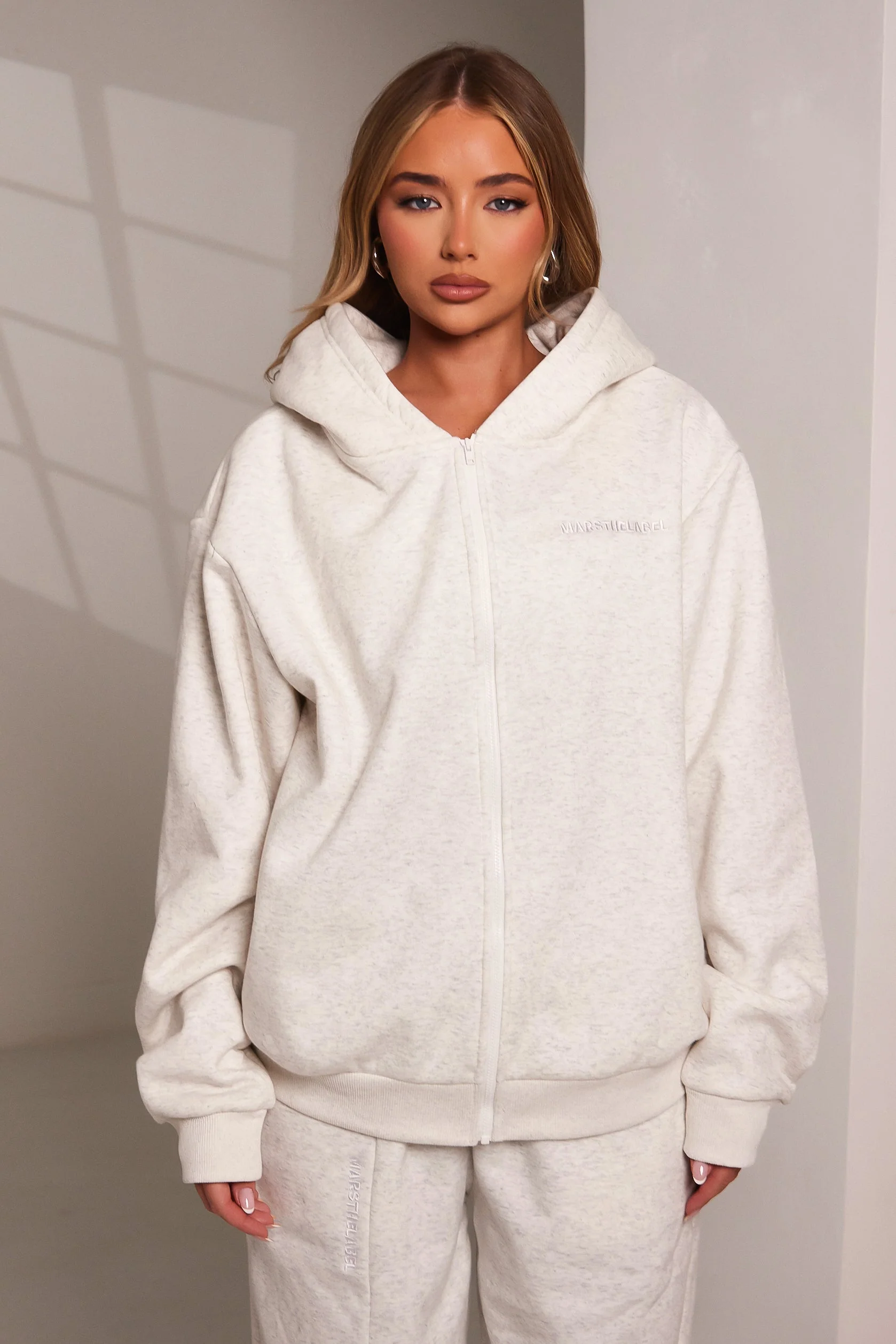 The Essentials Long Zip Jacket in Marl Grey - Image 8