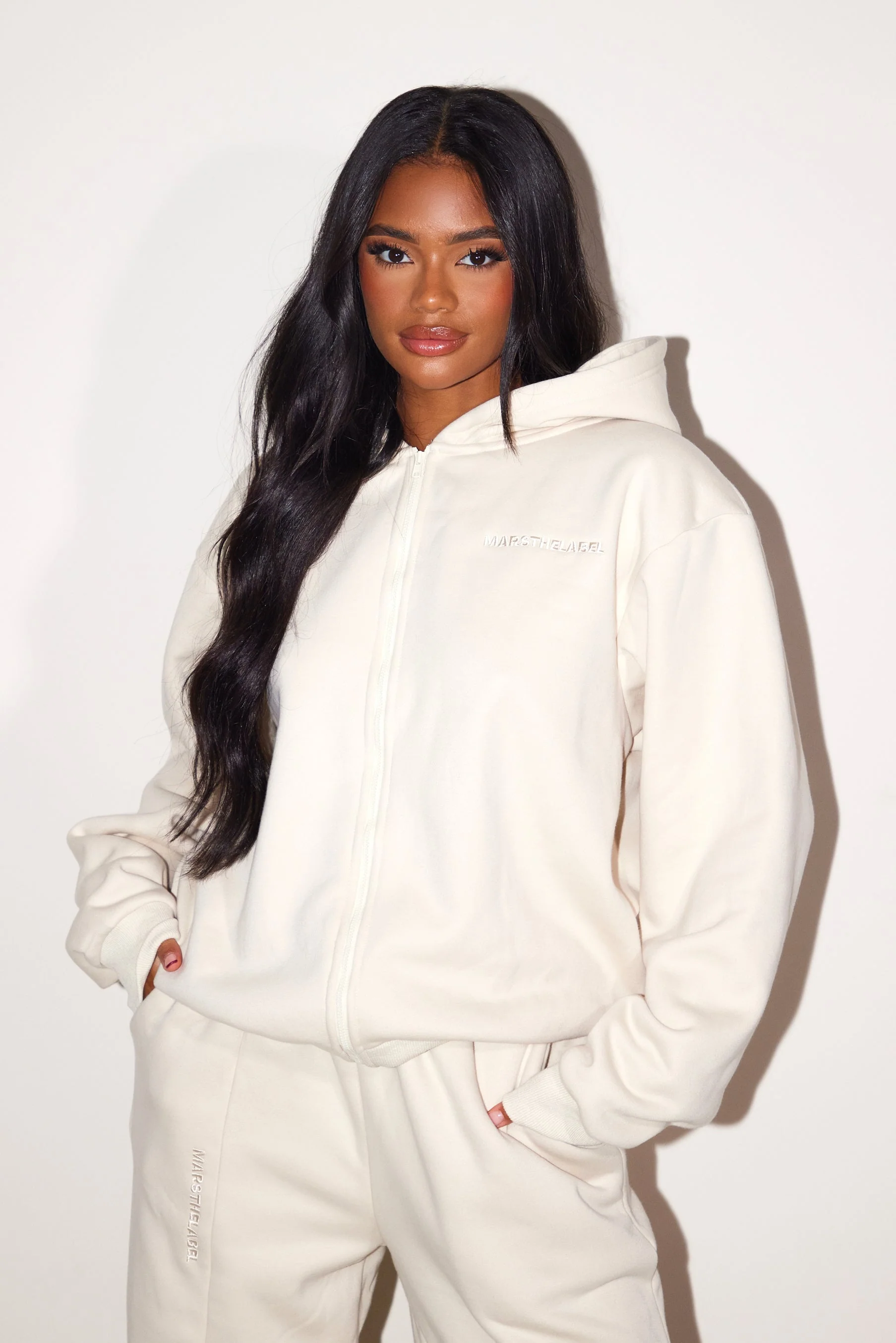 The Essentials Long Zip Jacket in Stone