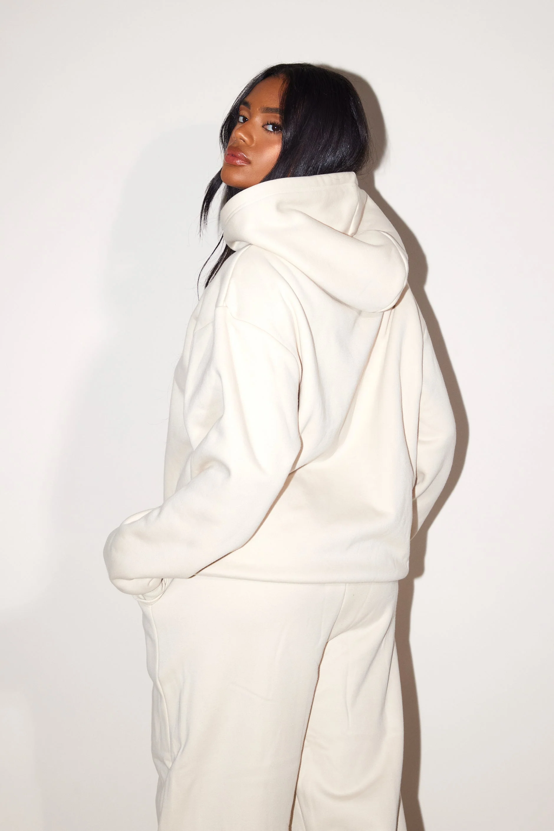 The Essentials Long Zip Jacket in Stone - Image 3