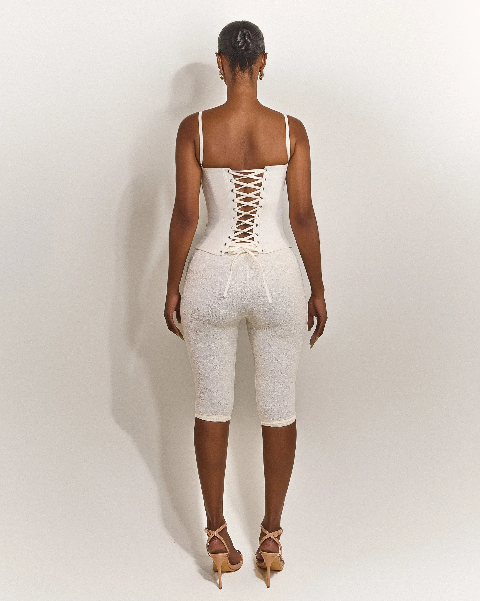 The Everly Lace Up Corset Top in Off White - Image 10