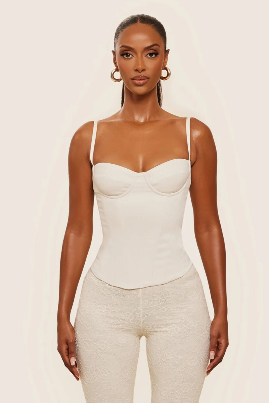 The Everly Lace Up Corset Top in Off White - Image 11