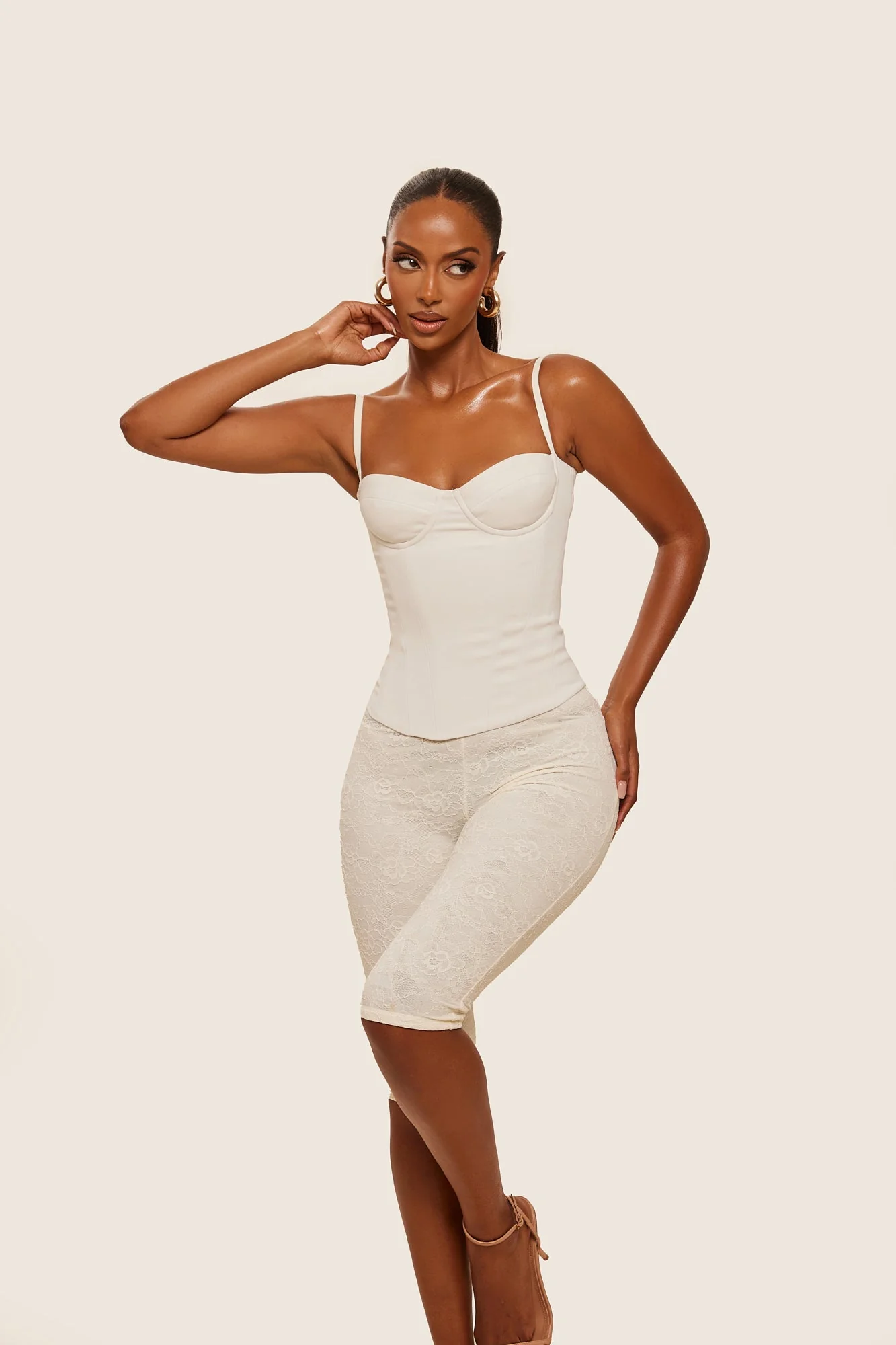 The Everly Lace Up Corset Top in Off White - Image 14