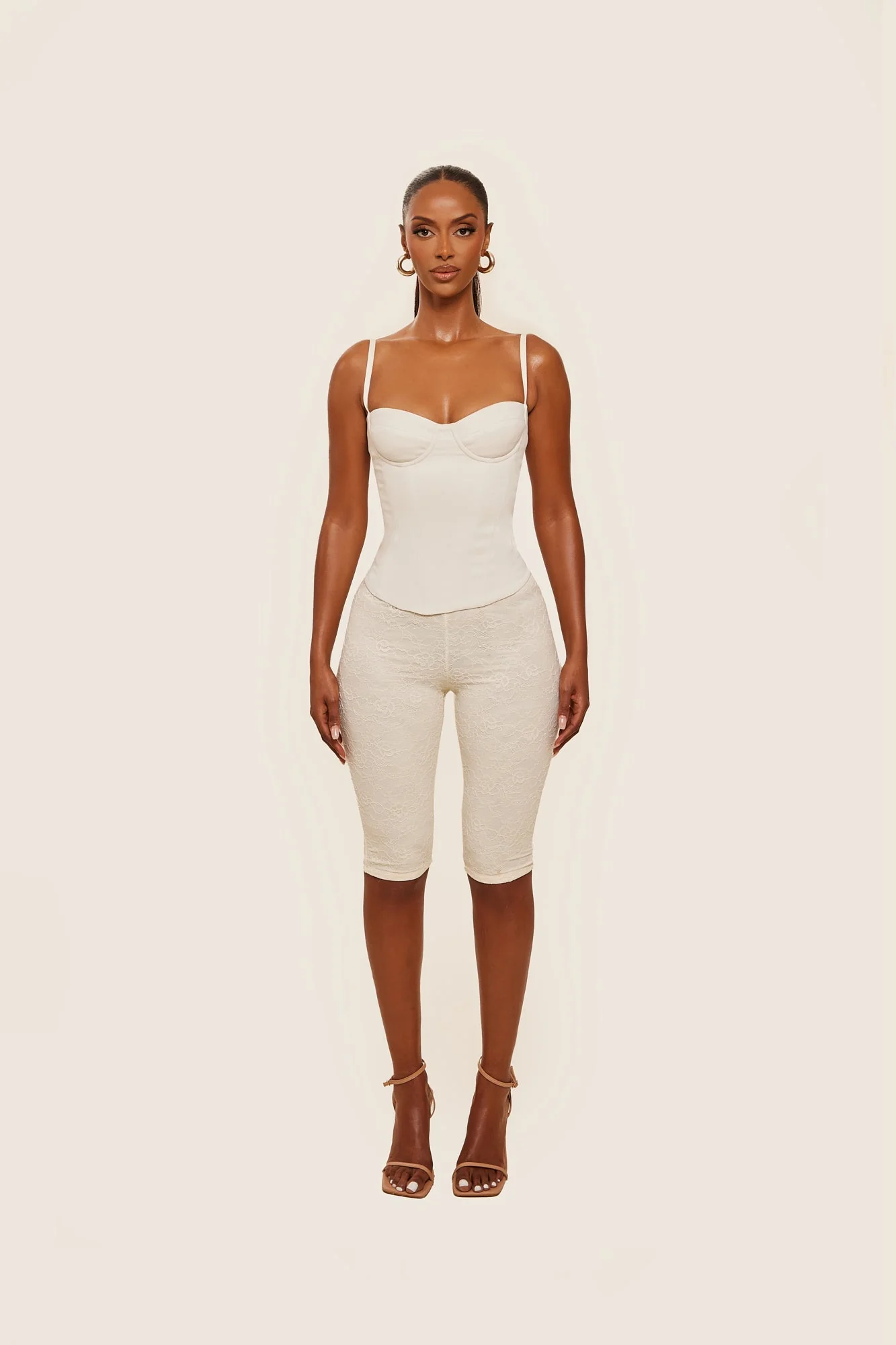 The Everly Lace Up Corset Top in Off White - Image 15