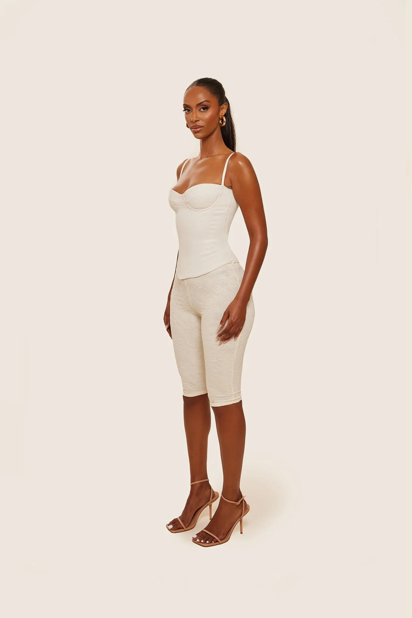 The Everly Lace Up Corset Top in Off White - Image 16