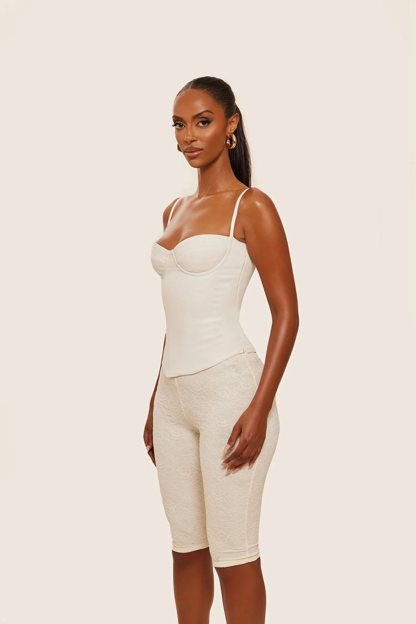 The Everly Lace Up Corset Top in Off White - Image 17