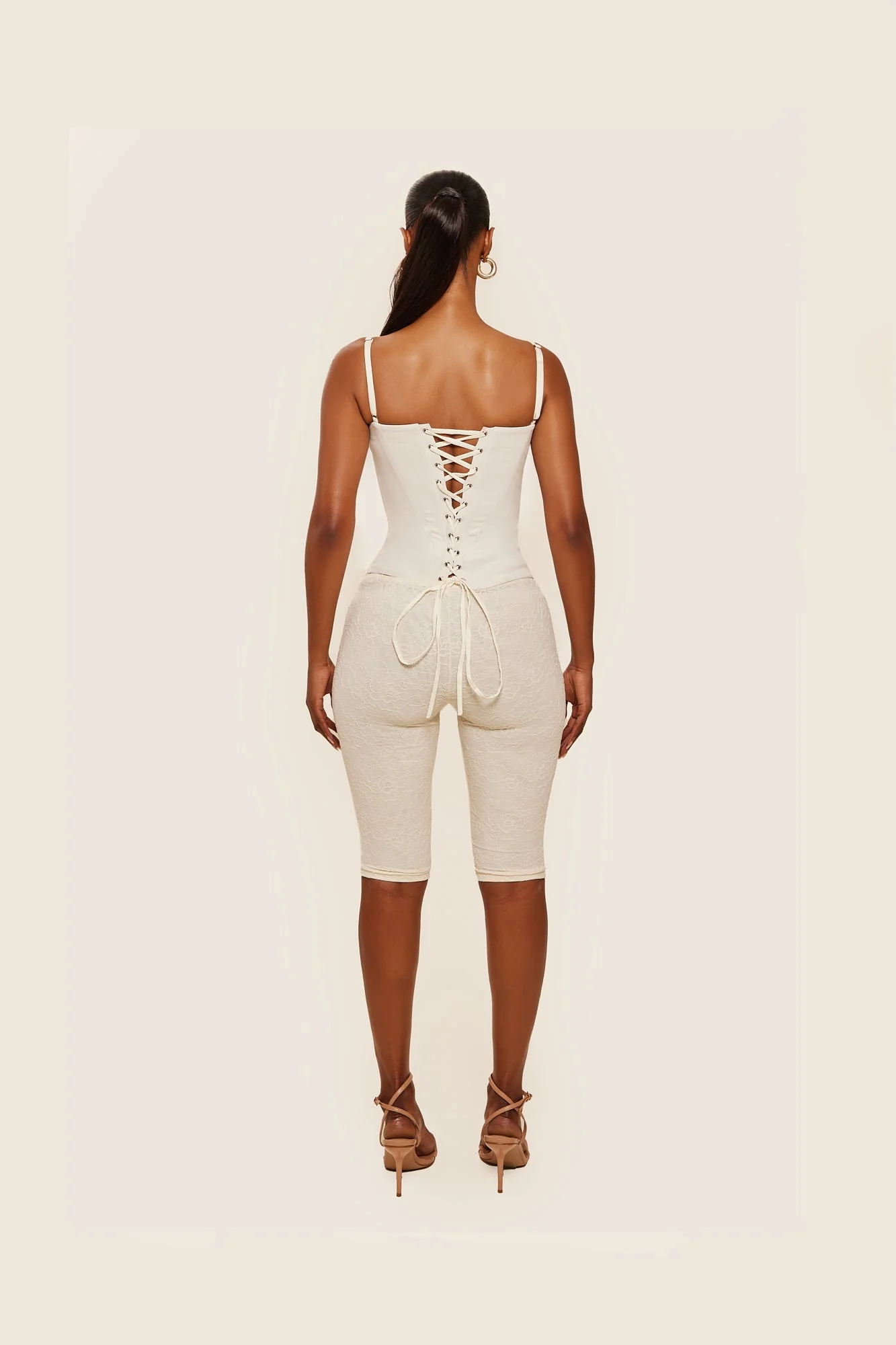 The Everly Lace Up Corset Top in Off White - Image 18