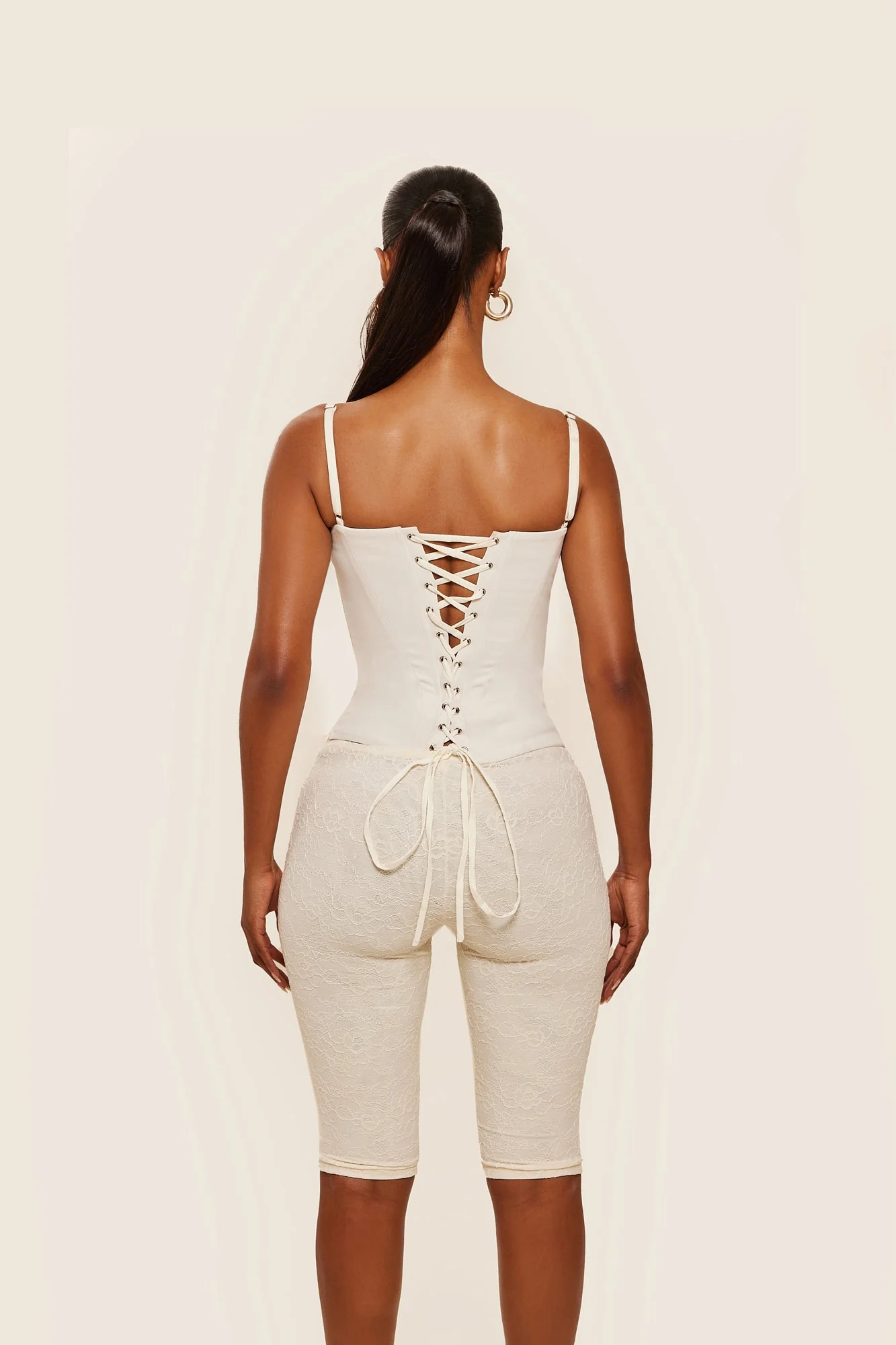 The Everly Lace Up Corset Top in Off White - Image 19