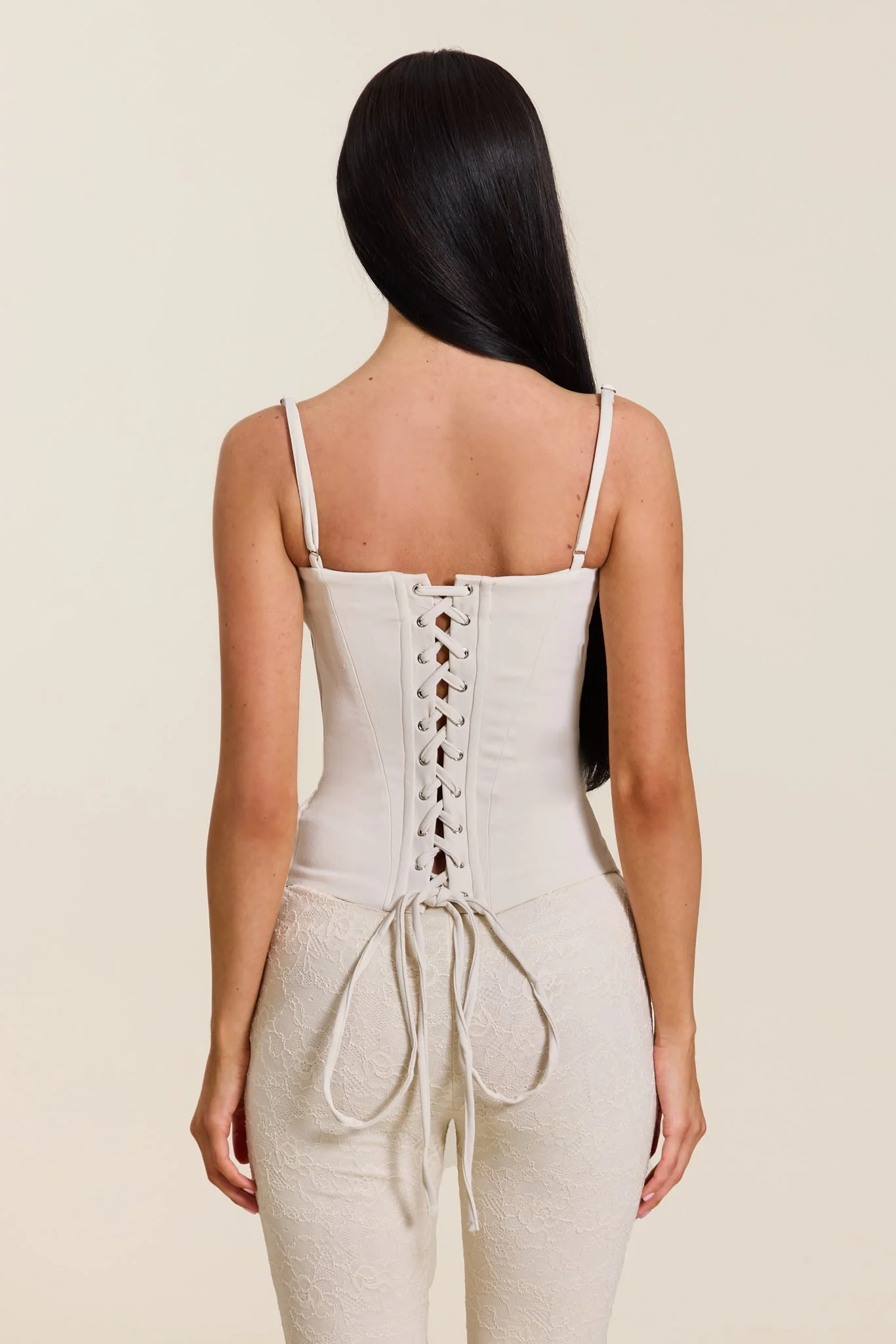 The Everly Lace Up Corset Top in Off White - Image 3