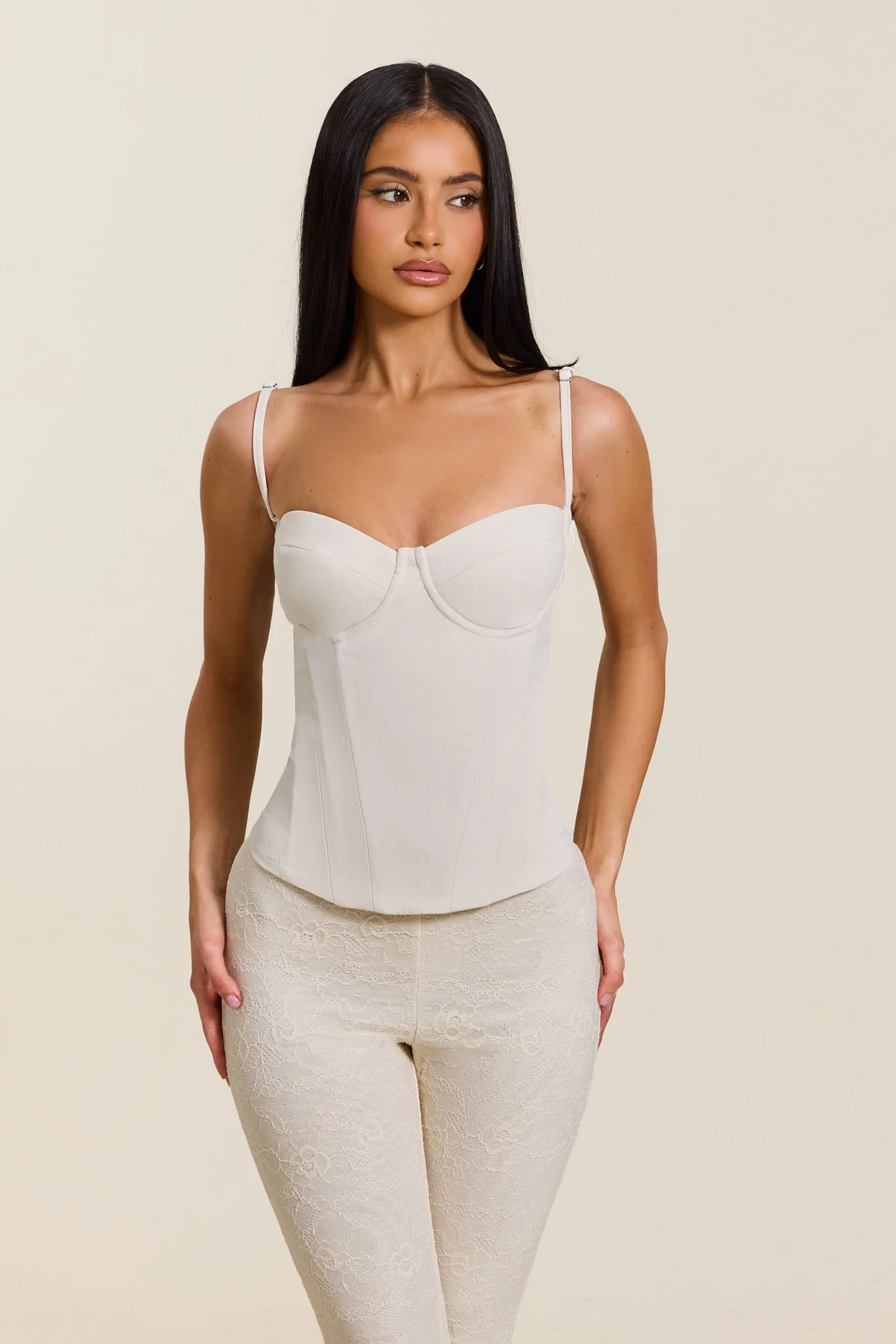 The Everly Lace Up Corset Top in Off White - Image 4