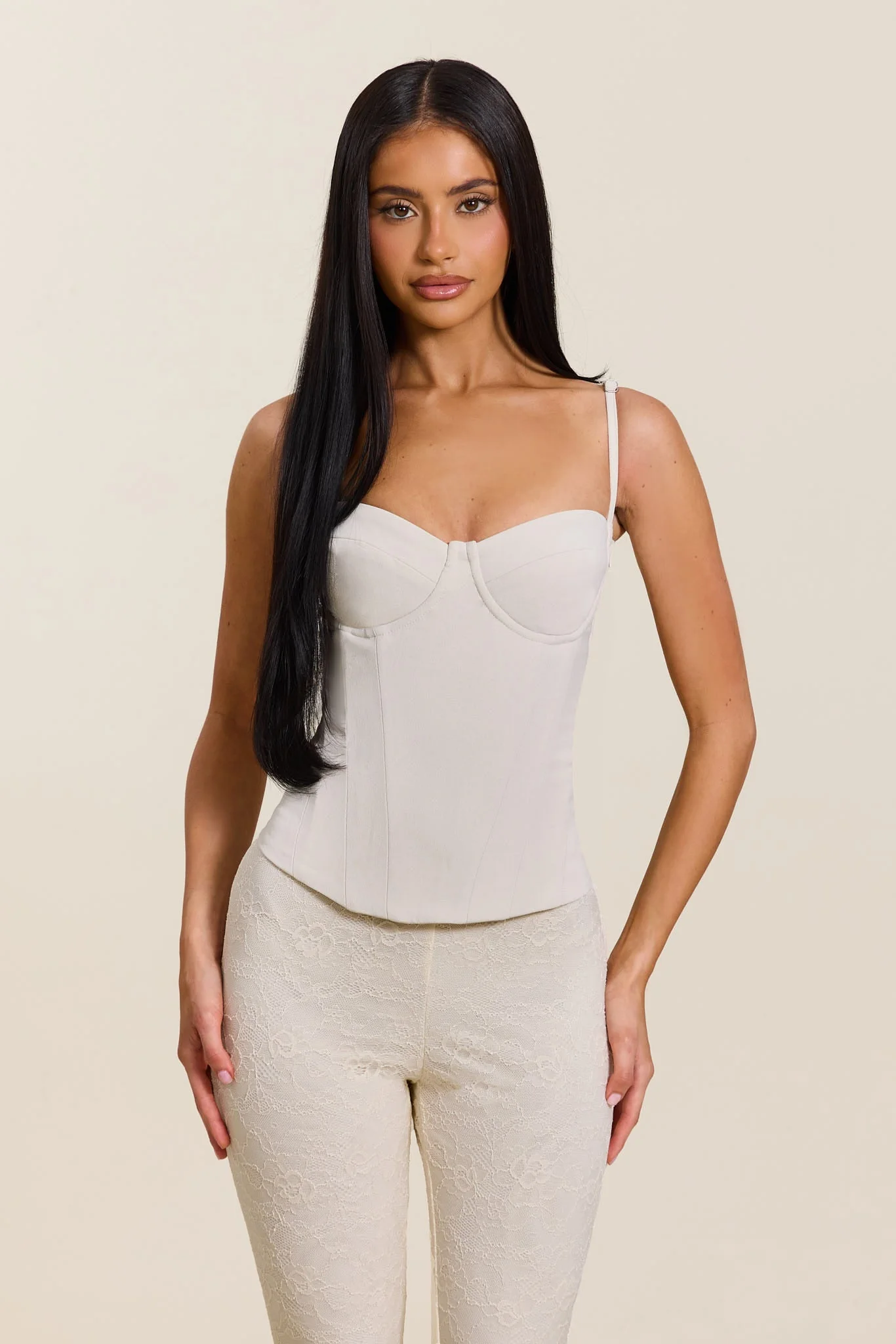 The Everly Lace Up Corset Top in Off White - Image 5