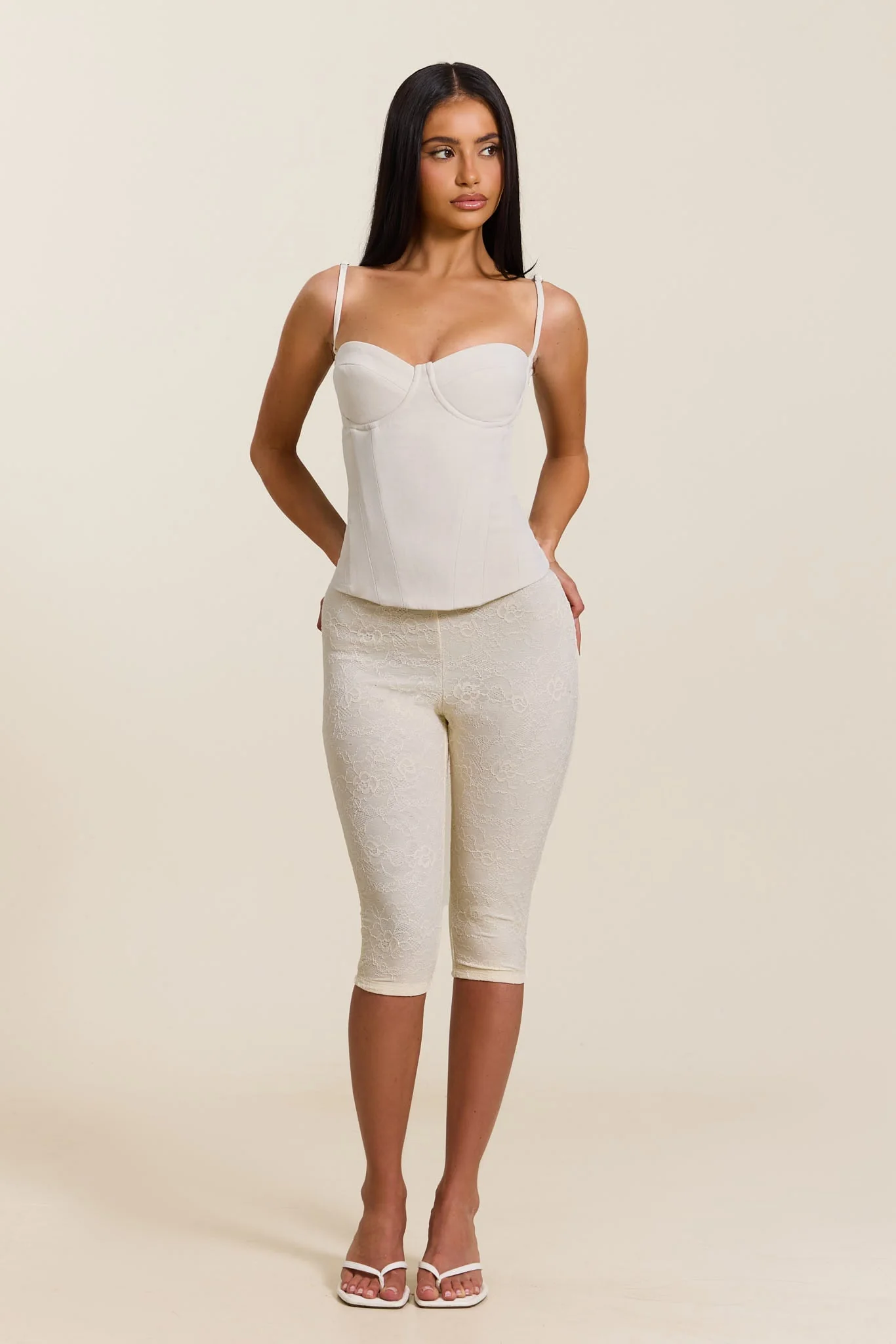 The Everly Lace Up Corset Top in Off White - Image 7