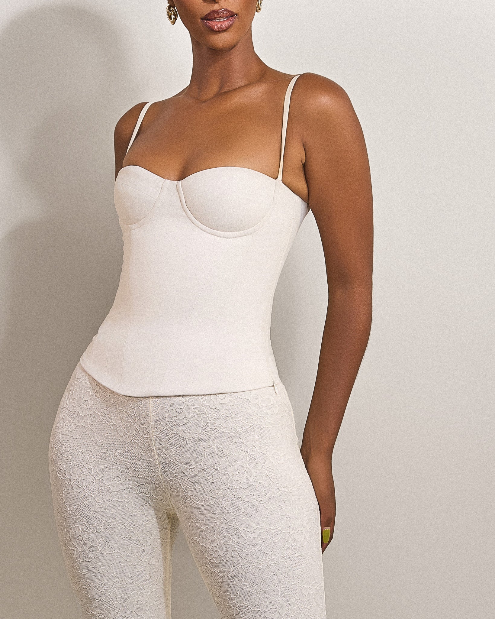 The Everly Lace Up Corset Top in Off White - Image 9