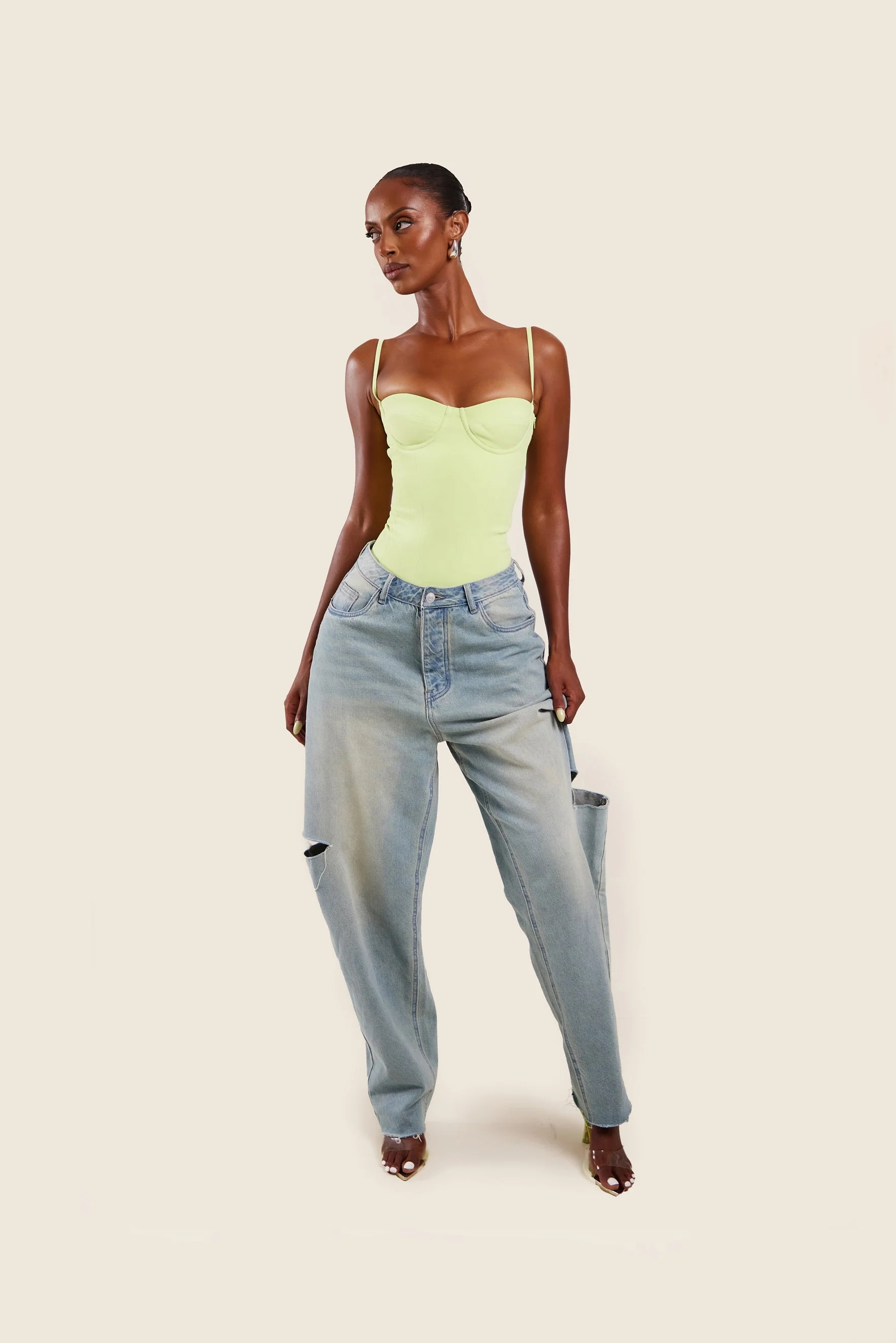 The Everly Lace Up Corset Top in Lime Green - Image 5