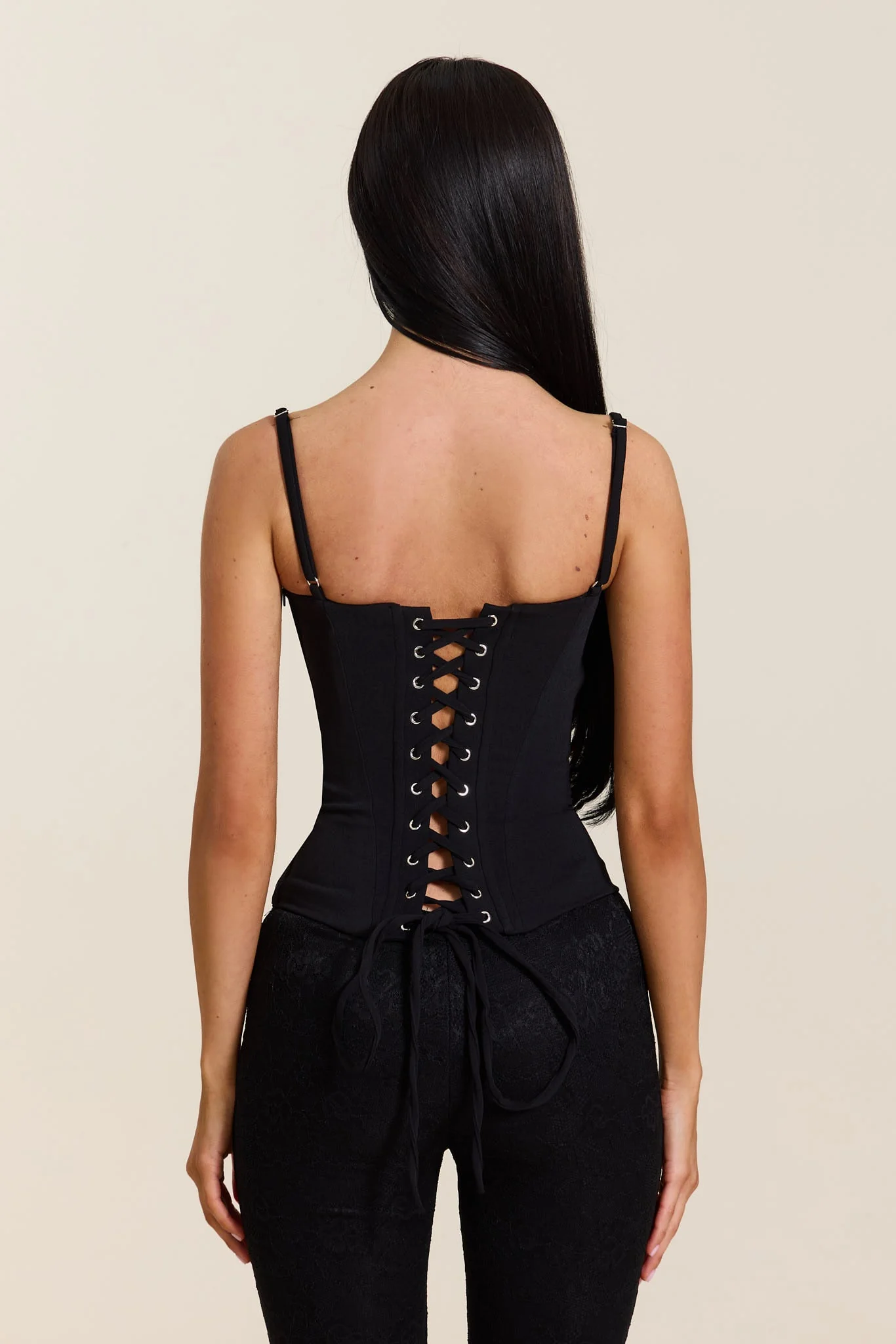 The Everly Lace Up Corset Top in Black - Image 3