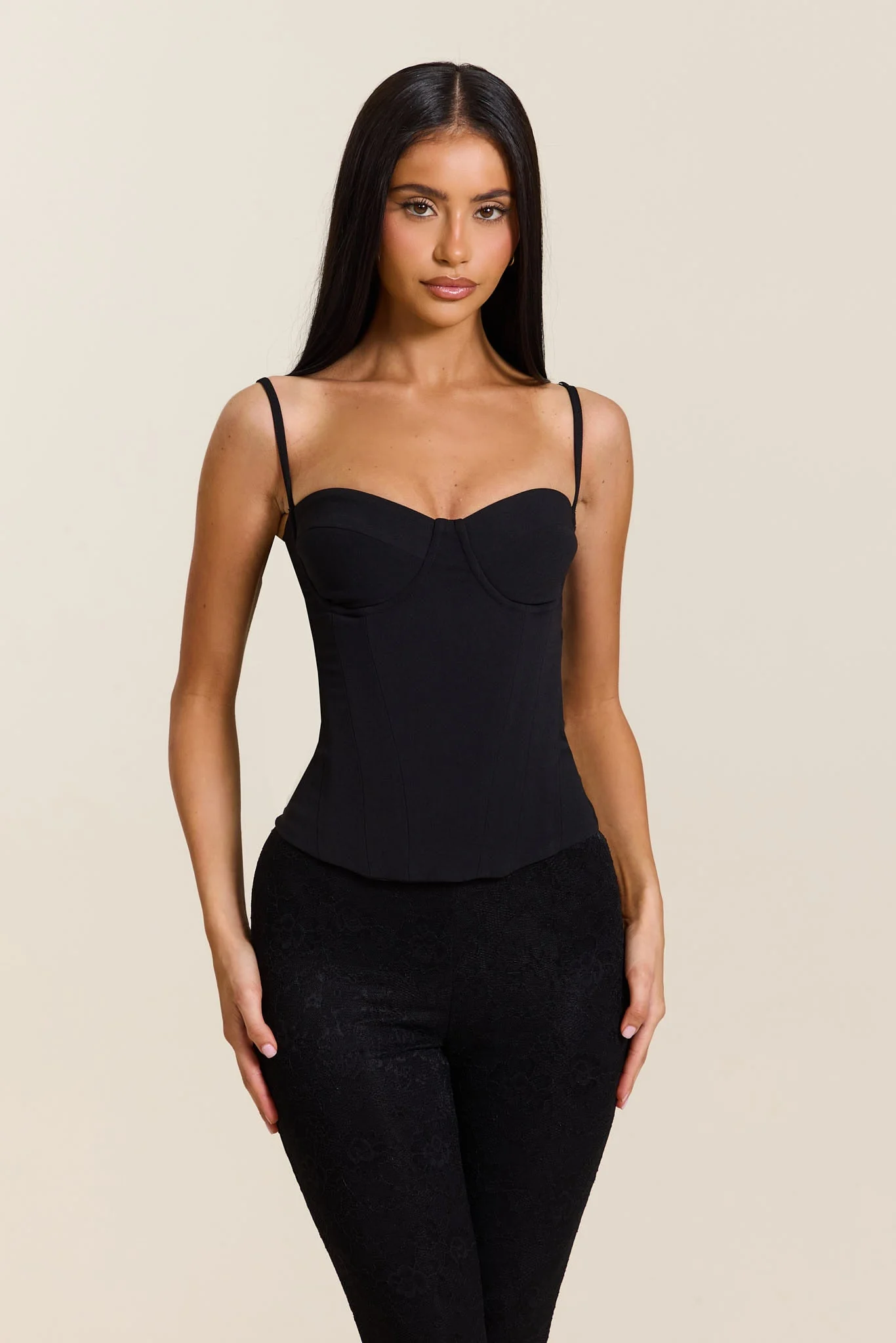 The Everly Lace Up Corset Top in Black - Image 6