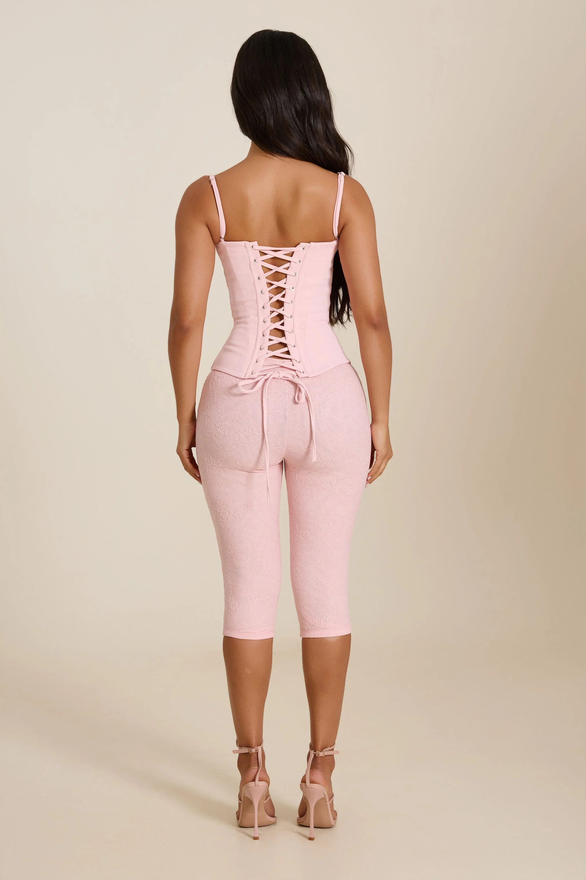 The Everly Lace Up Corset Top in Baby Pink - Image 3