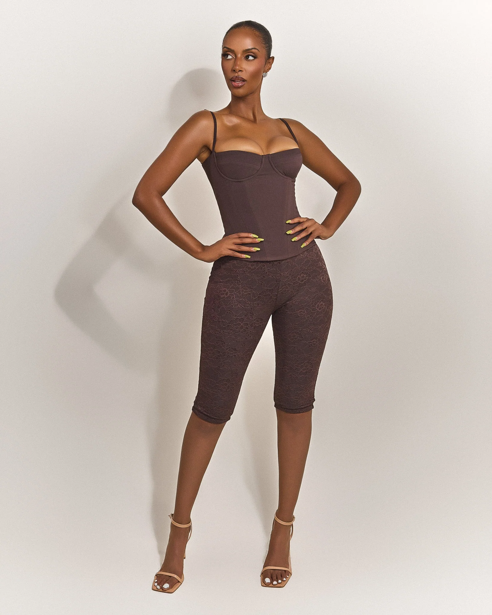 The Everly Lace Up Corset Top in Brown - Image 11