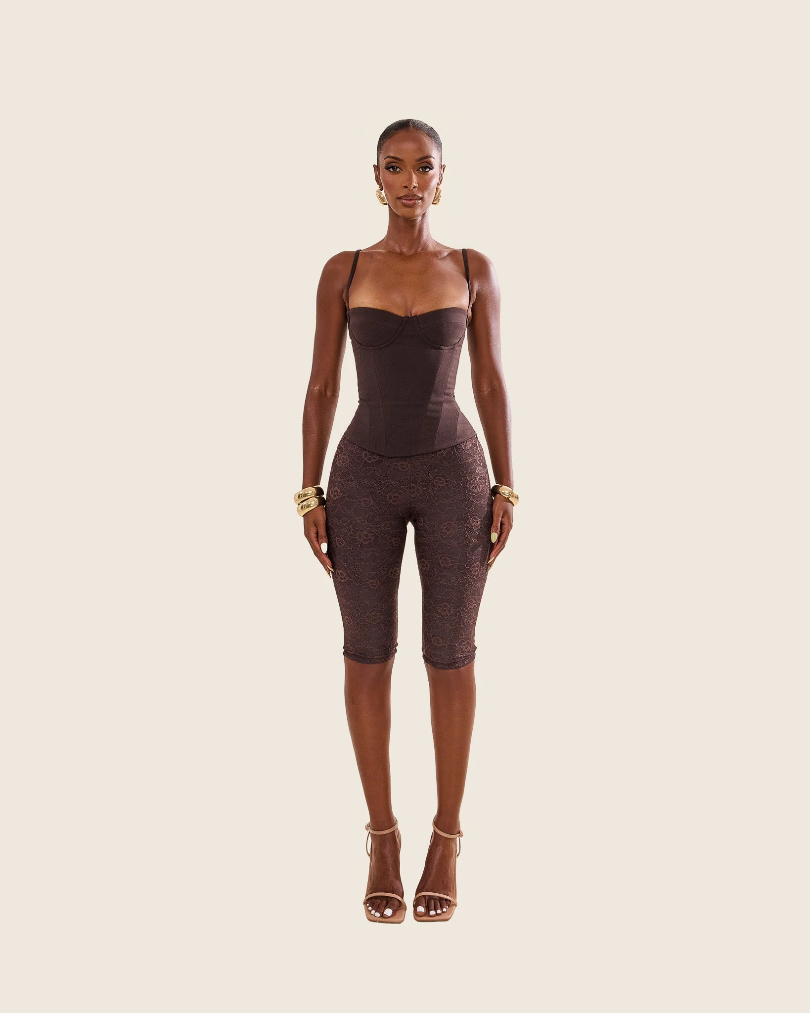The Everly Lace Up Corset Top in Brown - Image 13