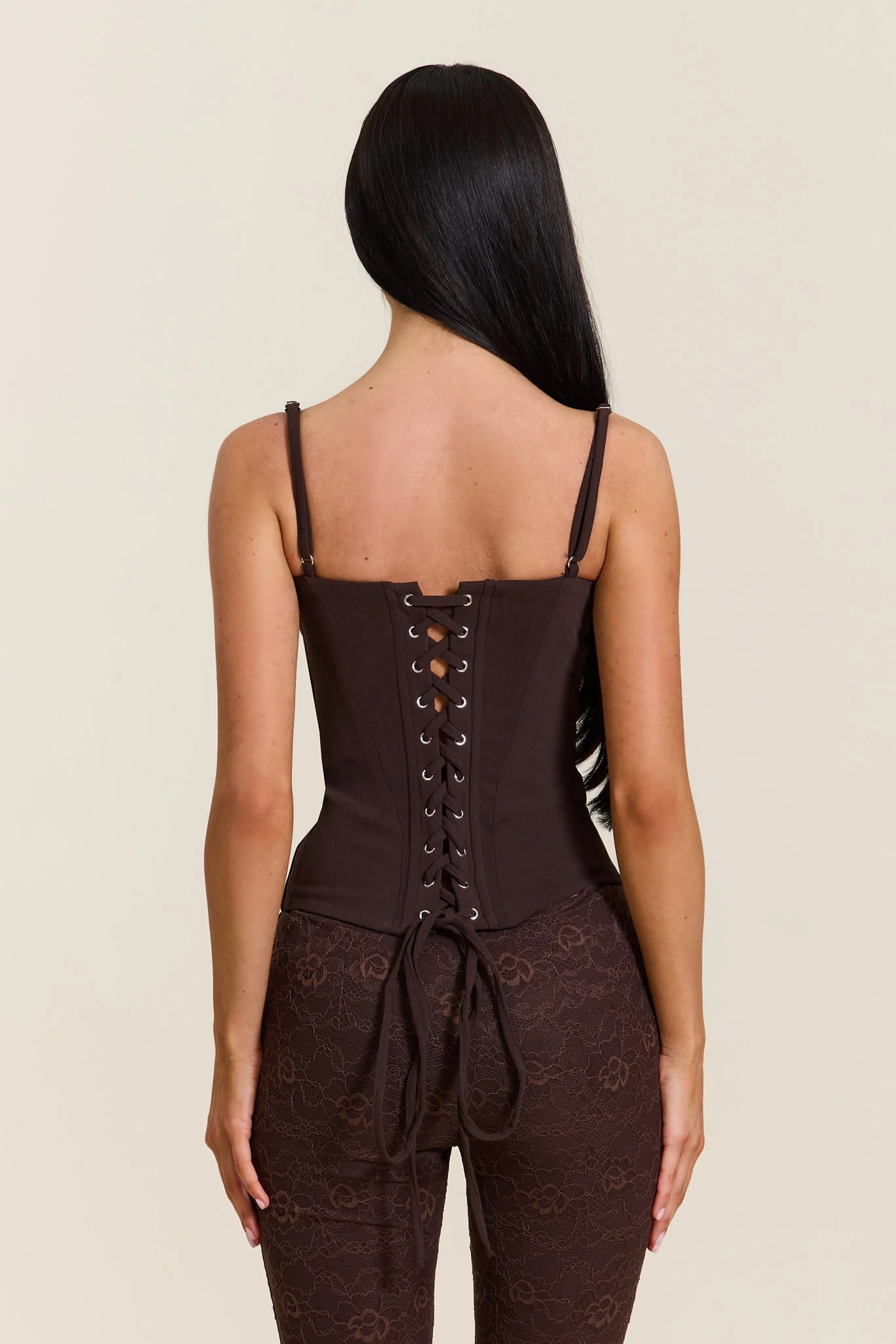 The Everly Lace Up Corset Top in Brown - Image 4