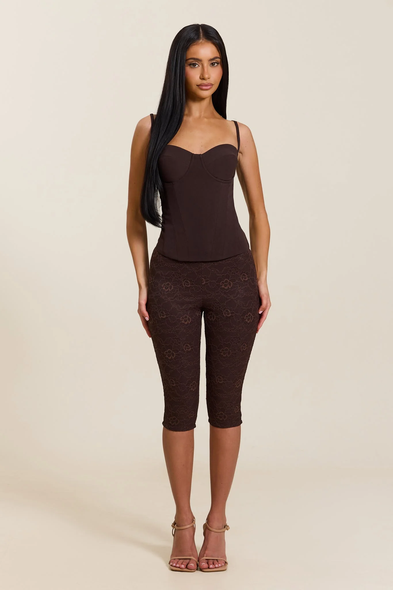The Everly Lace Up Corset Top in Brown - Image 6