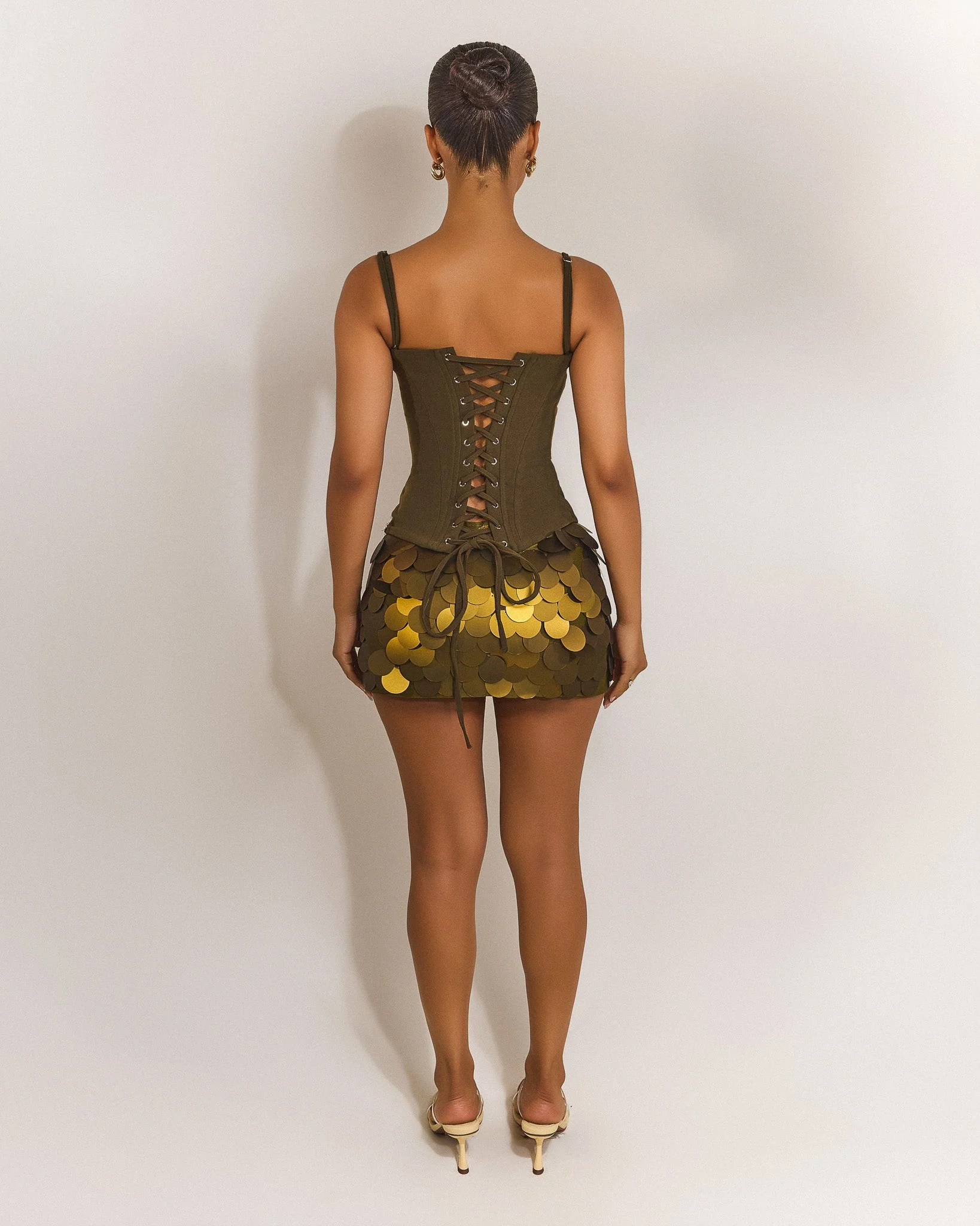 The Everly Lace Up Corset Top in Olive - Image 4