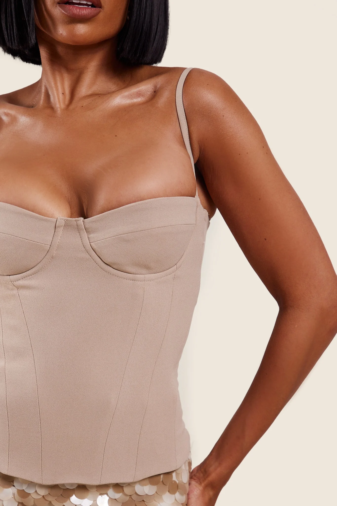 The Everly Lace Up Corset Top in Stone - Image 10