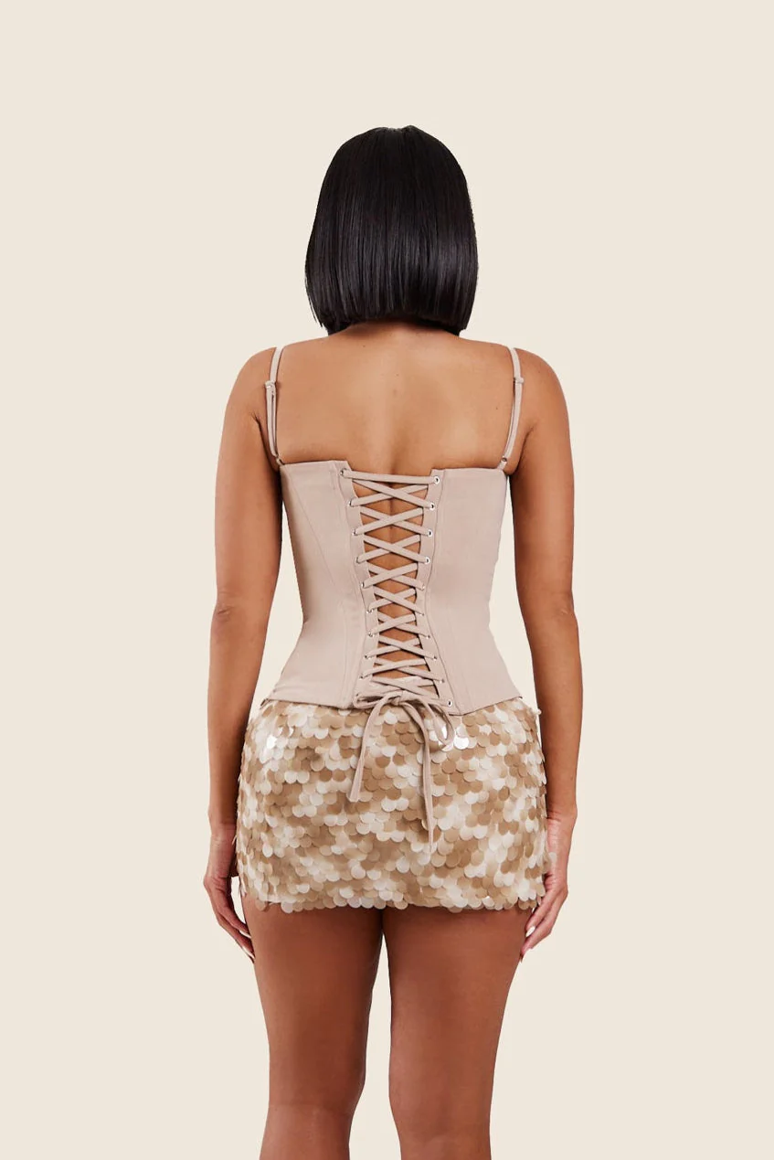 The Everly Lace Up Corset Top in Stone - Image 11