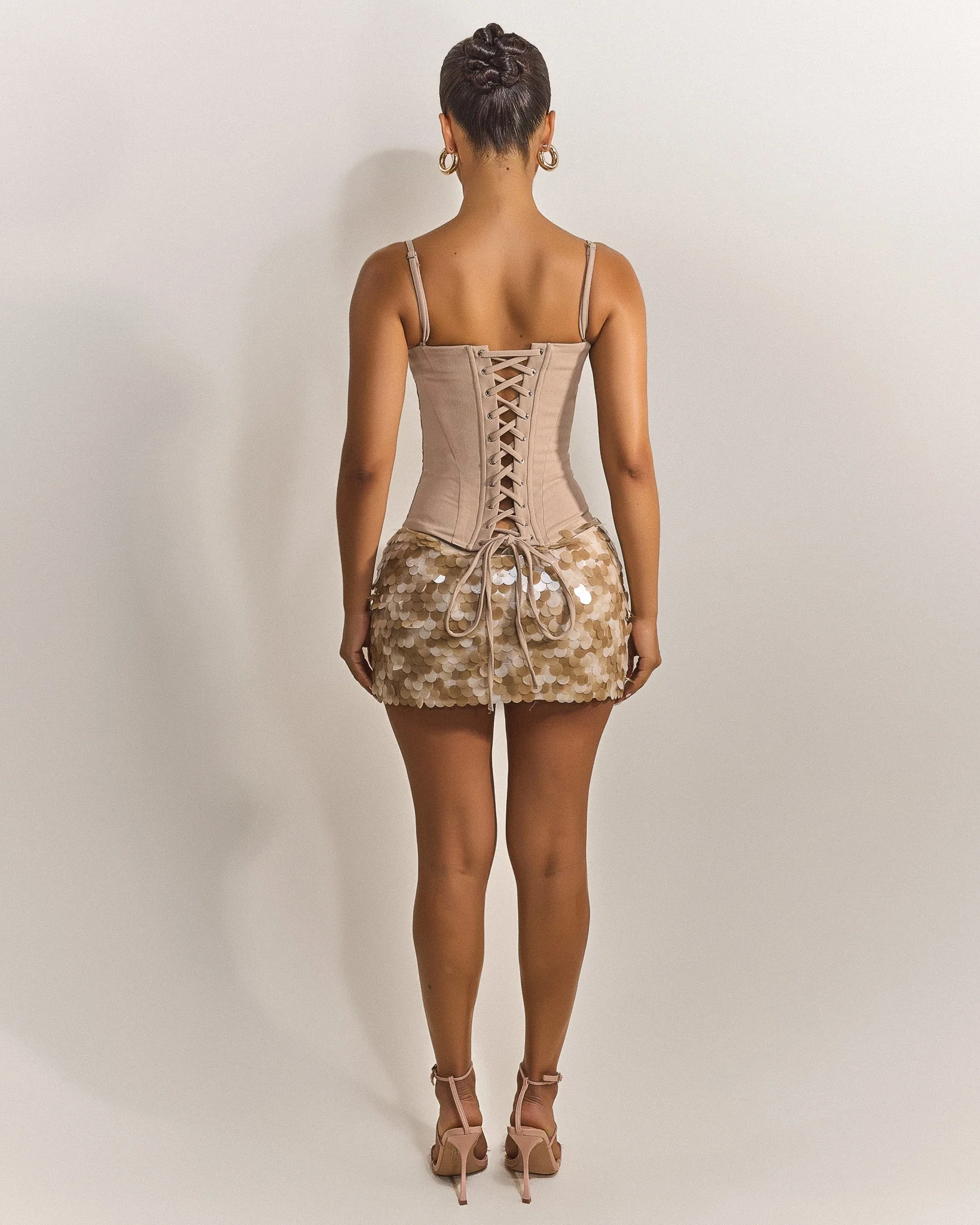 The Everly Lace Up Corset Top in Stone - Image 6