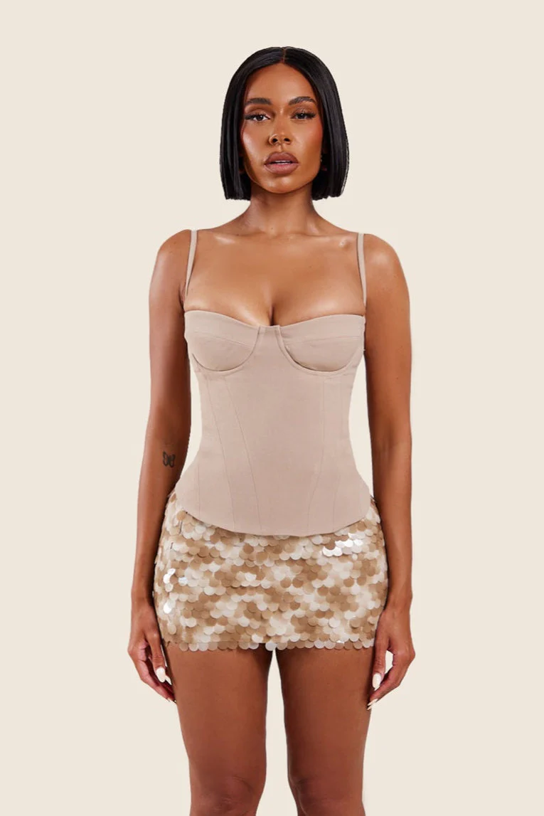 The Everly Lace Up Corset Top in Stone - Image 7