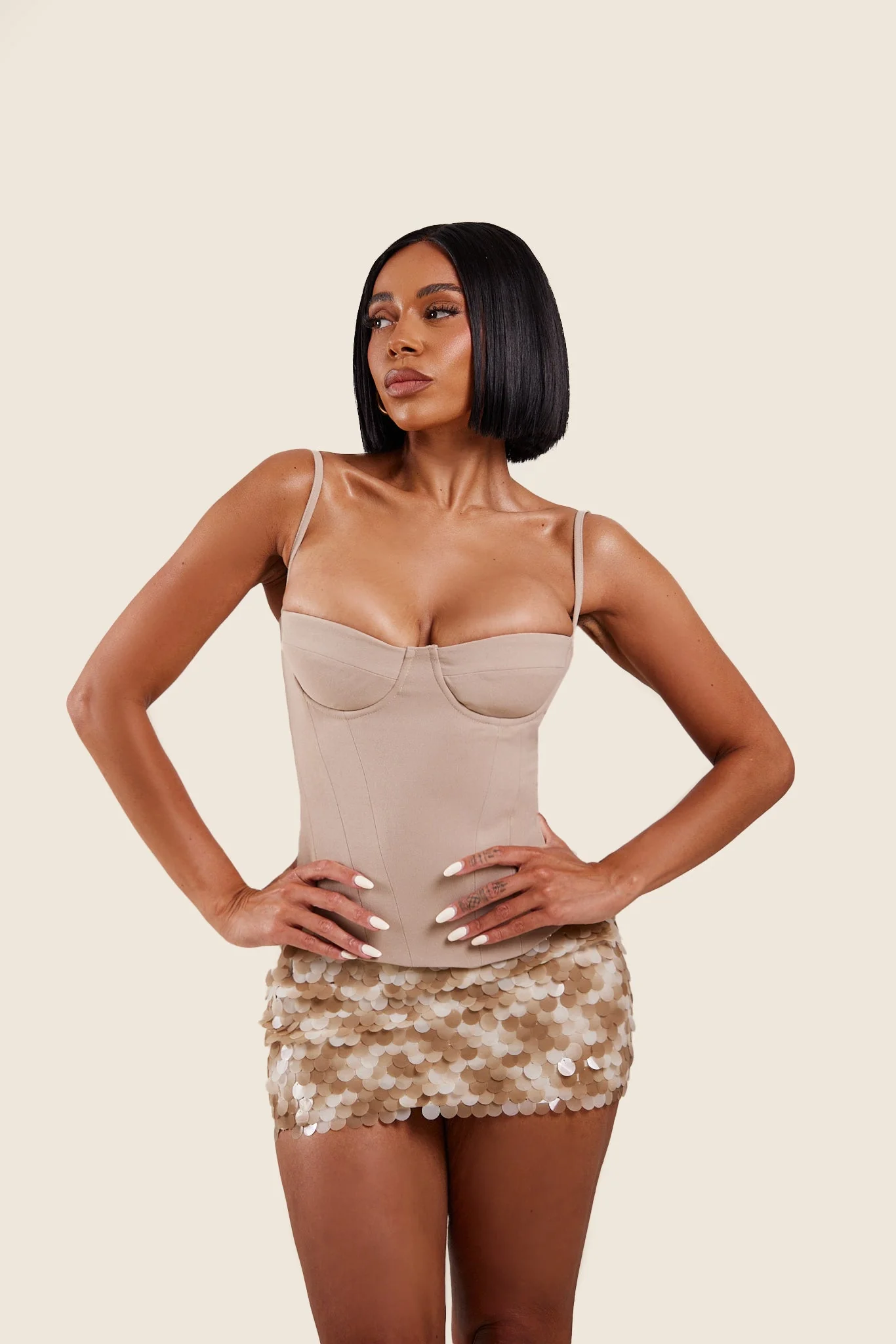 The Everly Lace Up Corset Top in Stone - Image 8