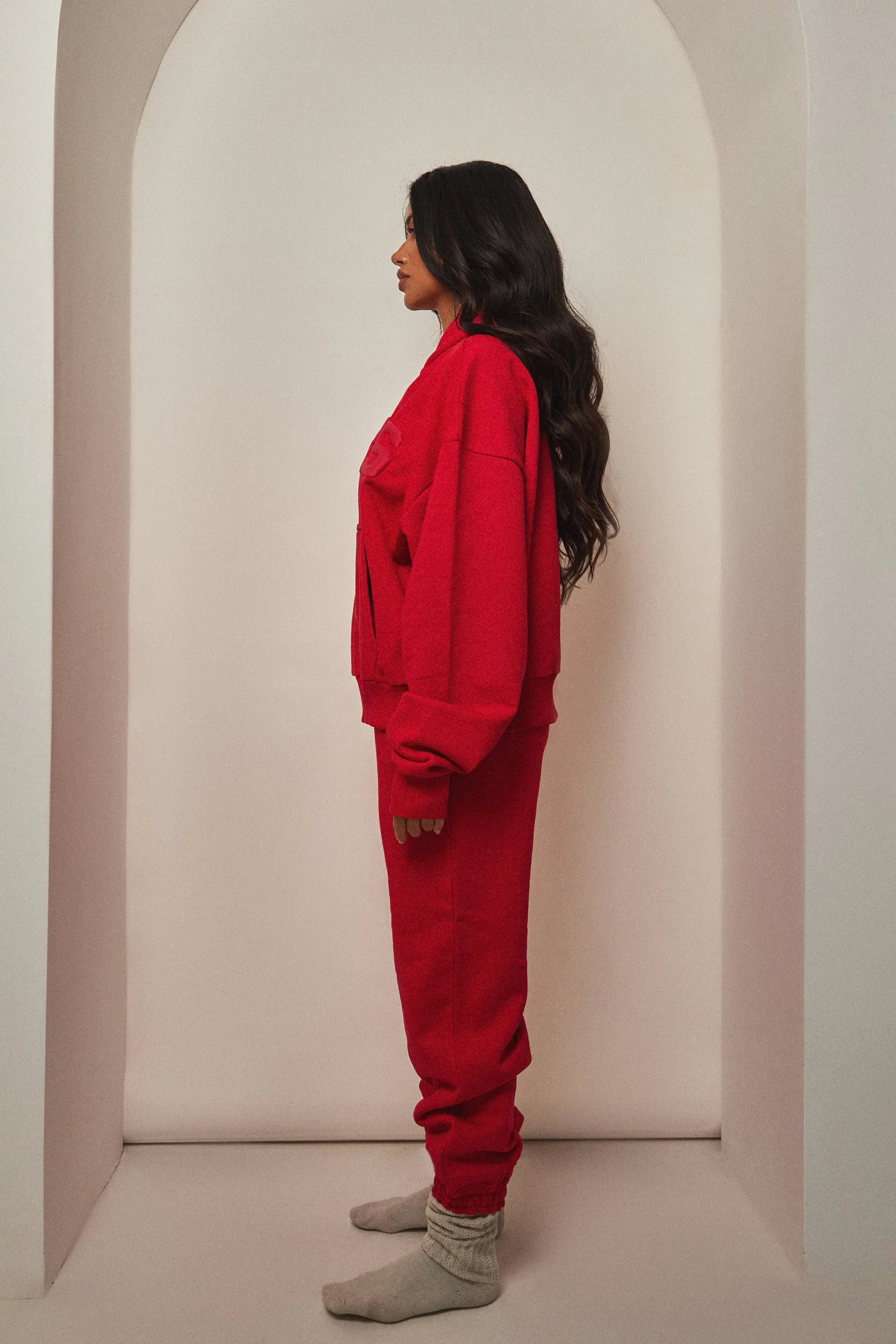 The Graphic Varsity Cuffed Joggers in Red - Image 5