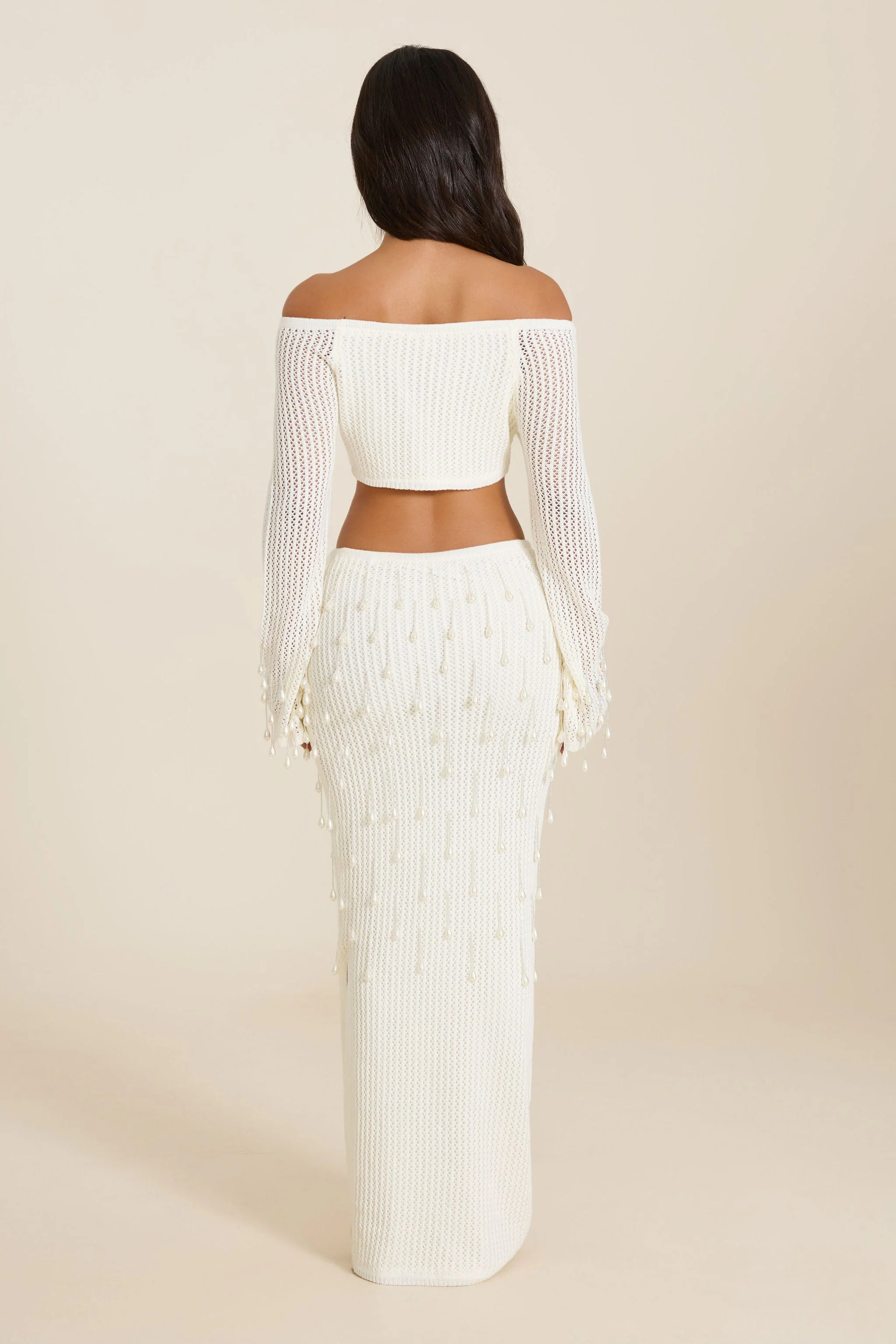 The Gwen Crochet Maxi Skirt Set in White - Image 3