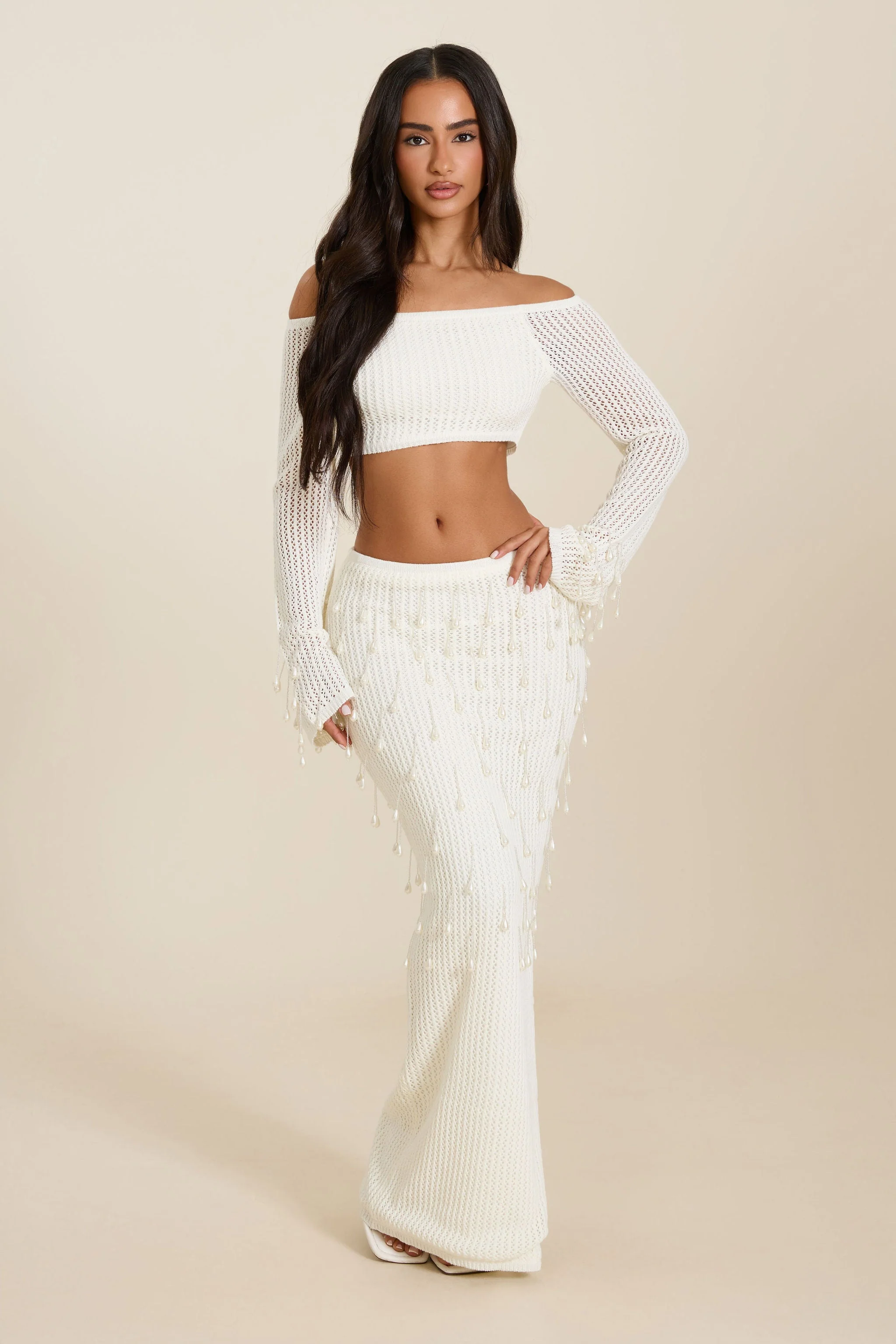 The Gwen Crochet Maxi Skirt Set in White - Image 9