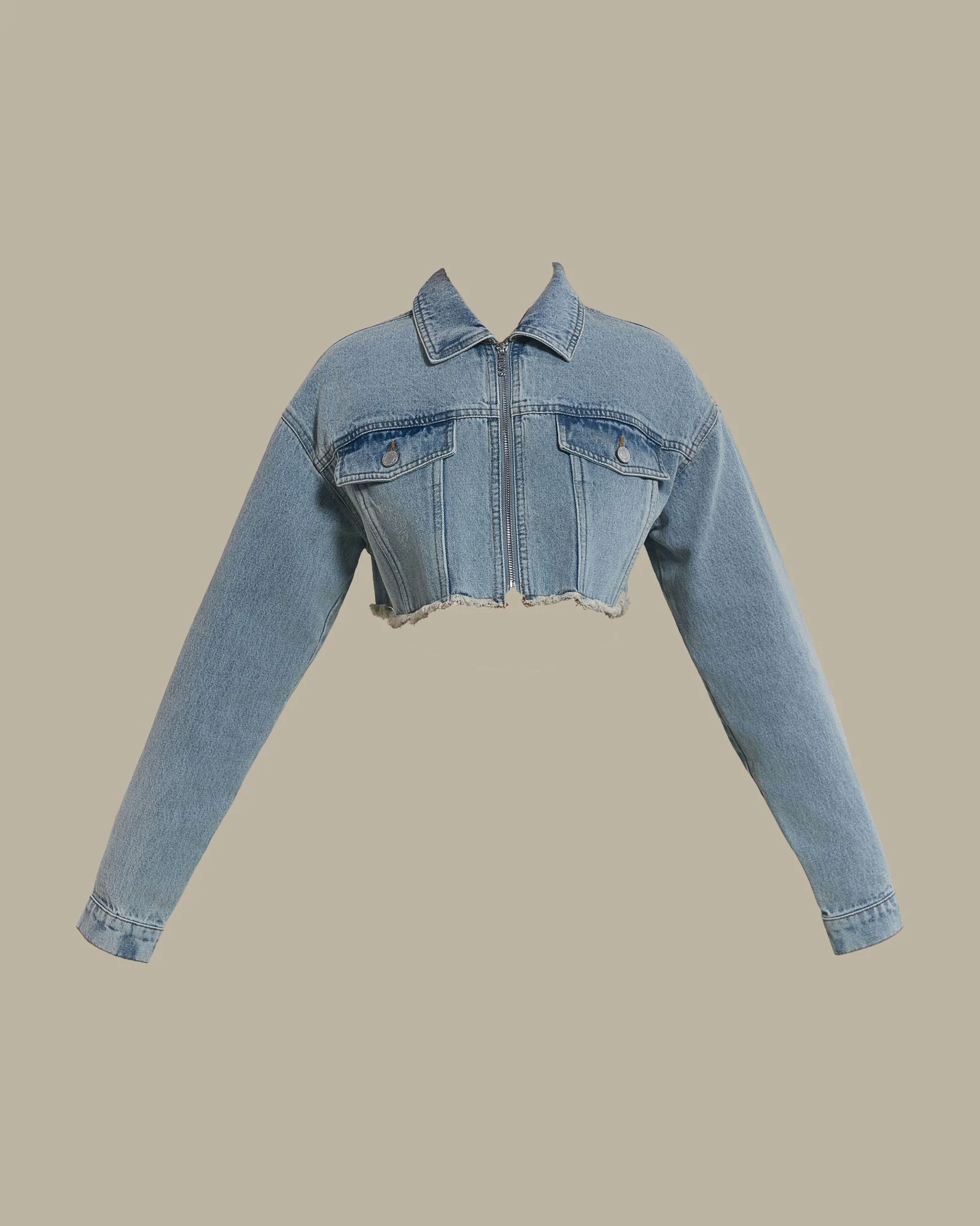 The Kali Cropped Denim Jacket in Light Wash Blue - Image 6