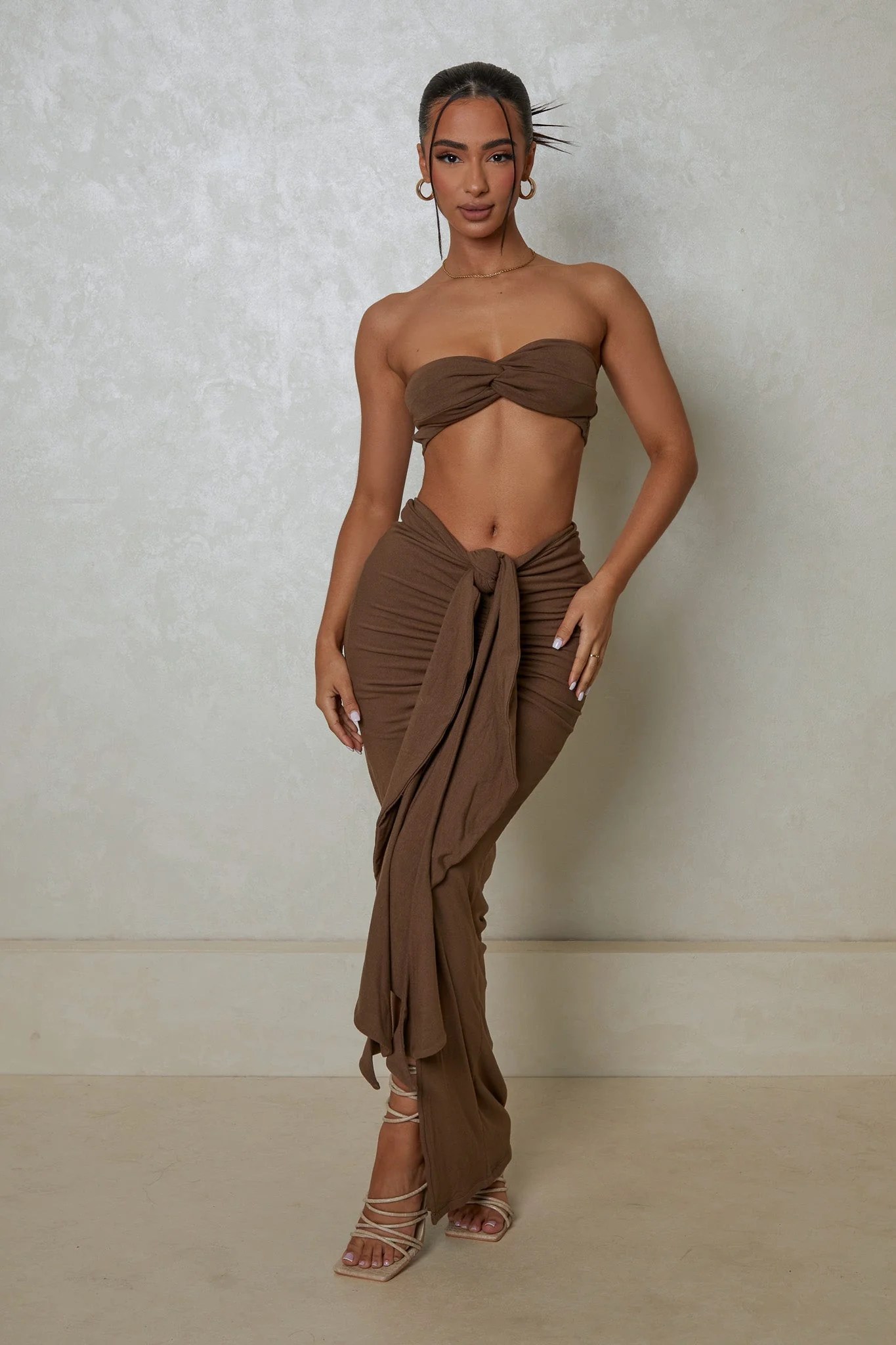 The Knot Bandeau Maxi Set in Brown - Image 7