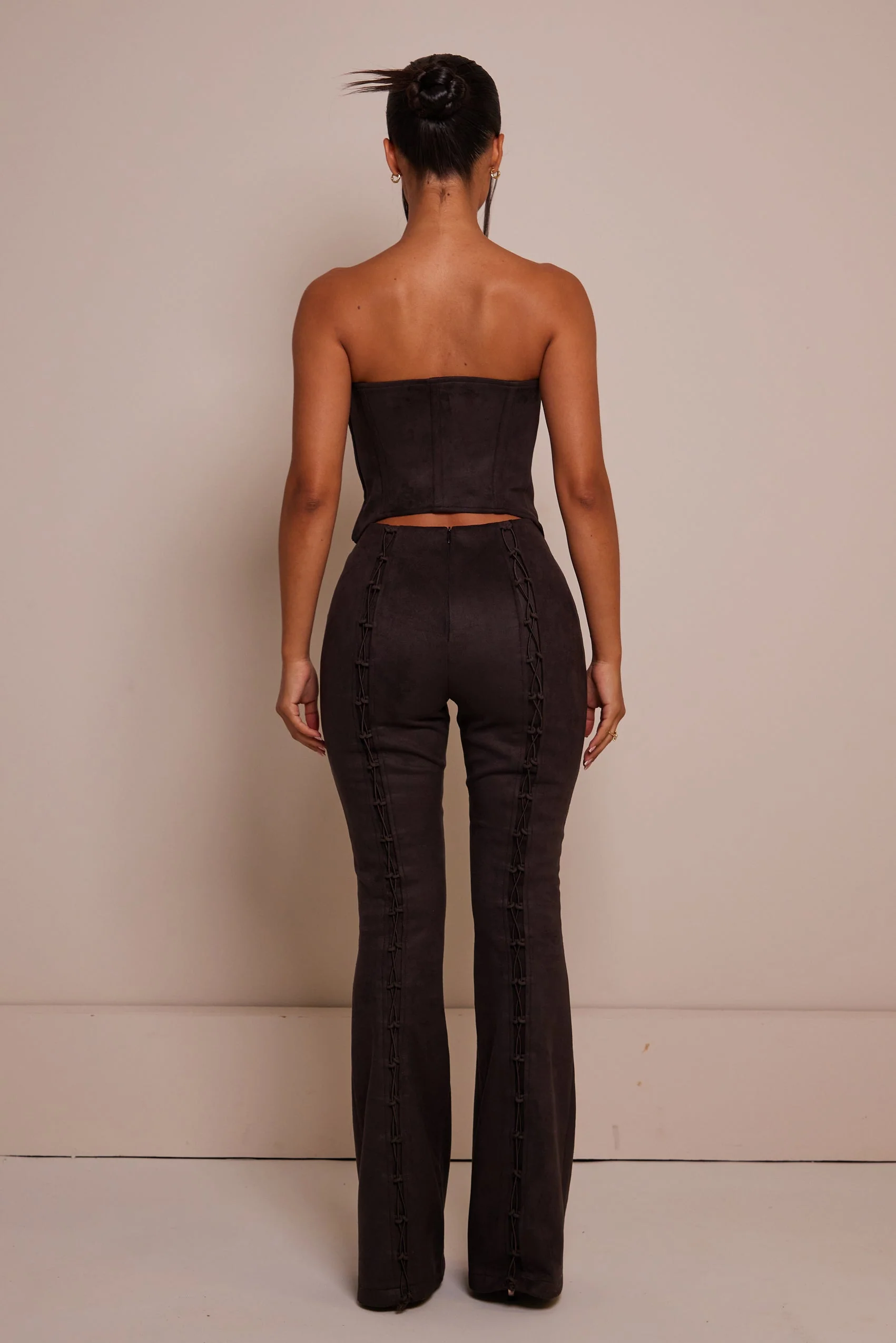 The Lace Detail Panel Suede Corset in Brown - Image 6