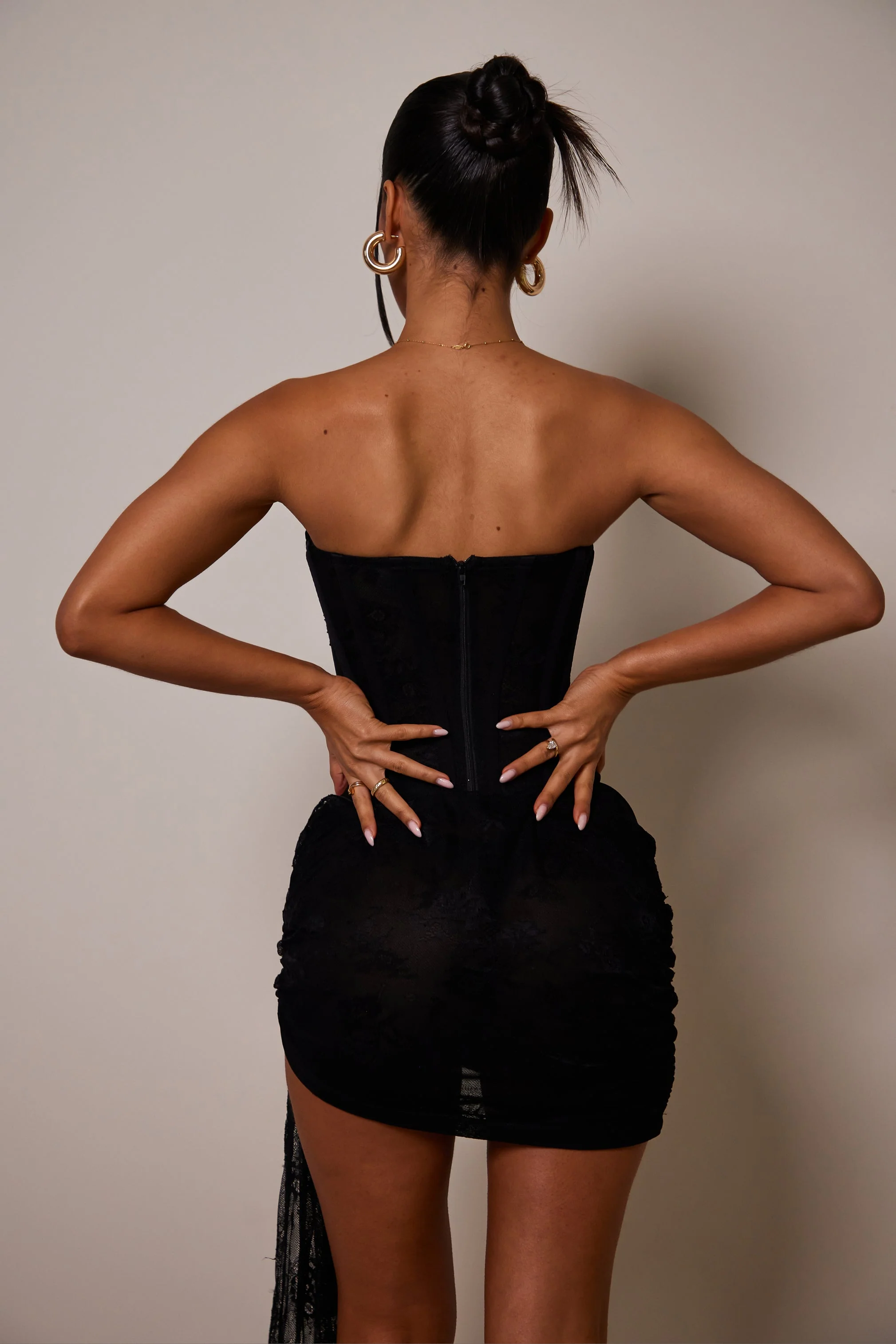 The Lace trim ruche skirt set- Black - Image 8