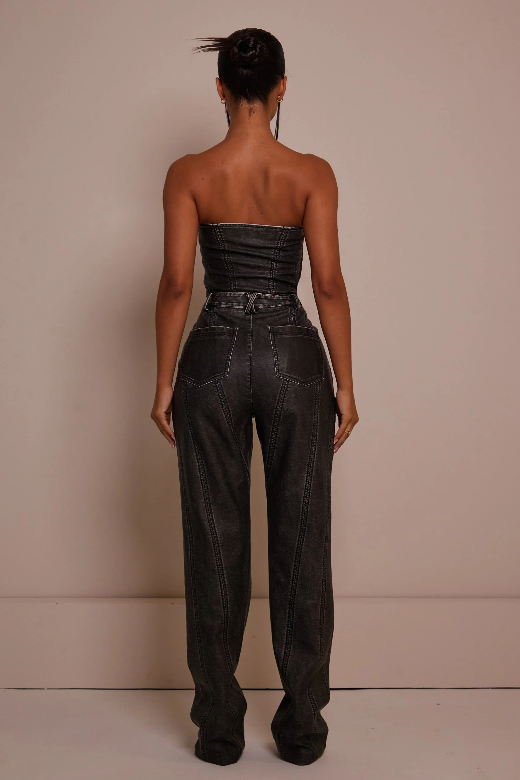 The Lace Up Front Leather Corset in Wash Black - Image 11