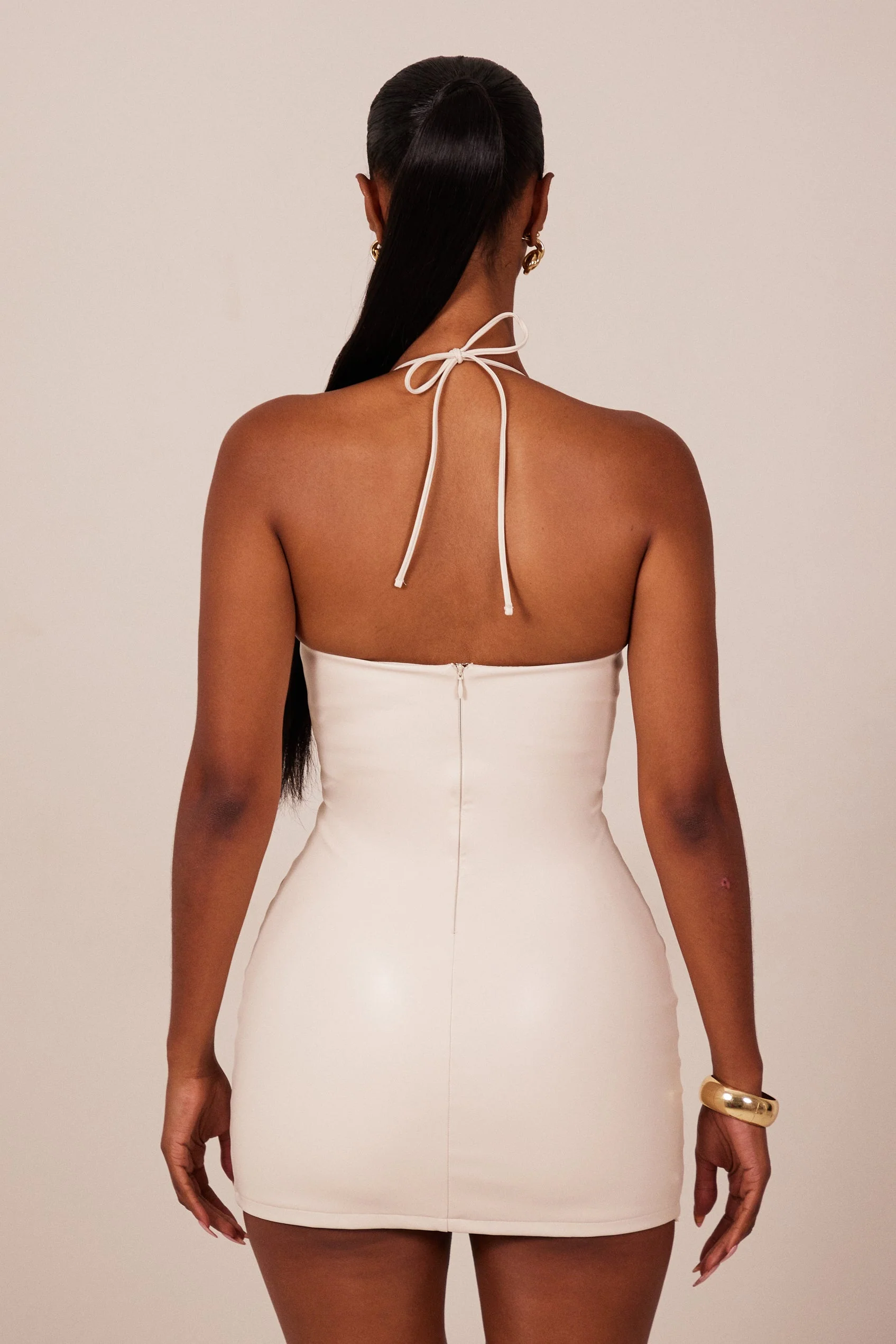 The Lace Up Front Leather Mini in Cream - Image 4
