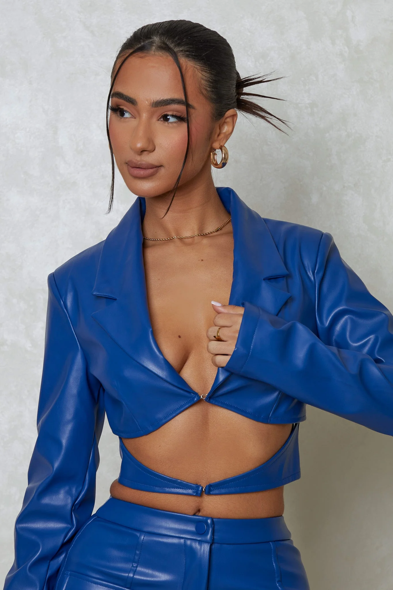 The Leather Cut Out Blazer Set in Cobalt - Image 3