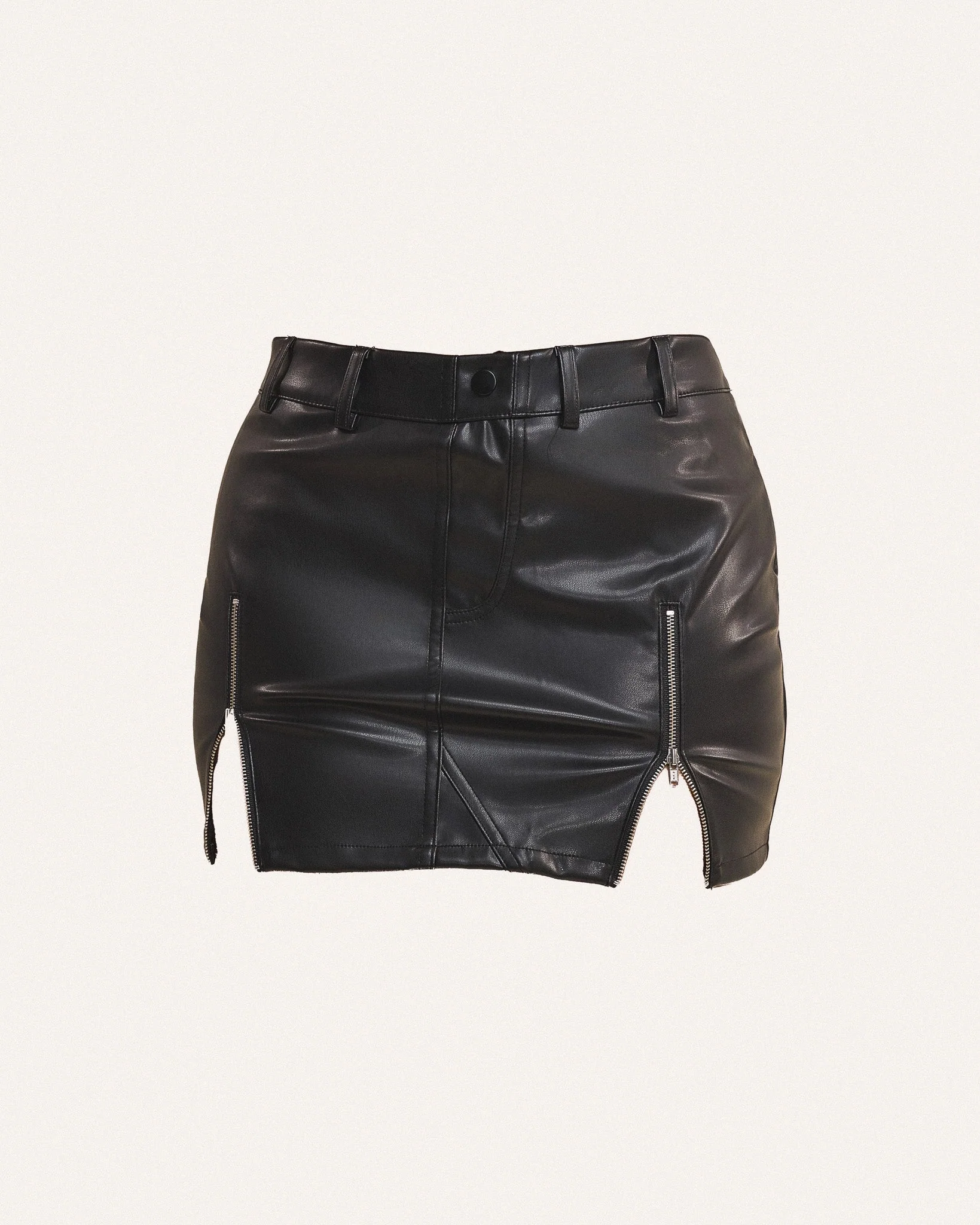 The Leather Double Zip Skirt in Black - Image 6